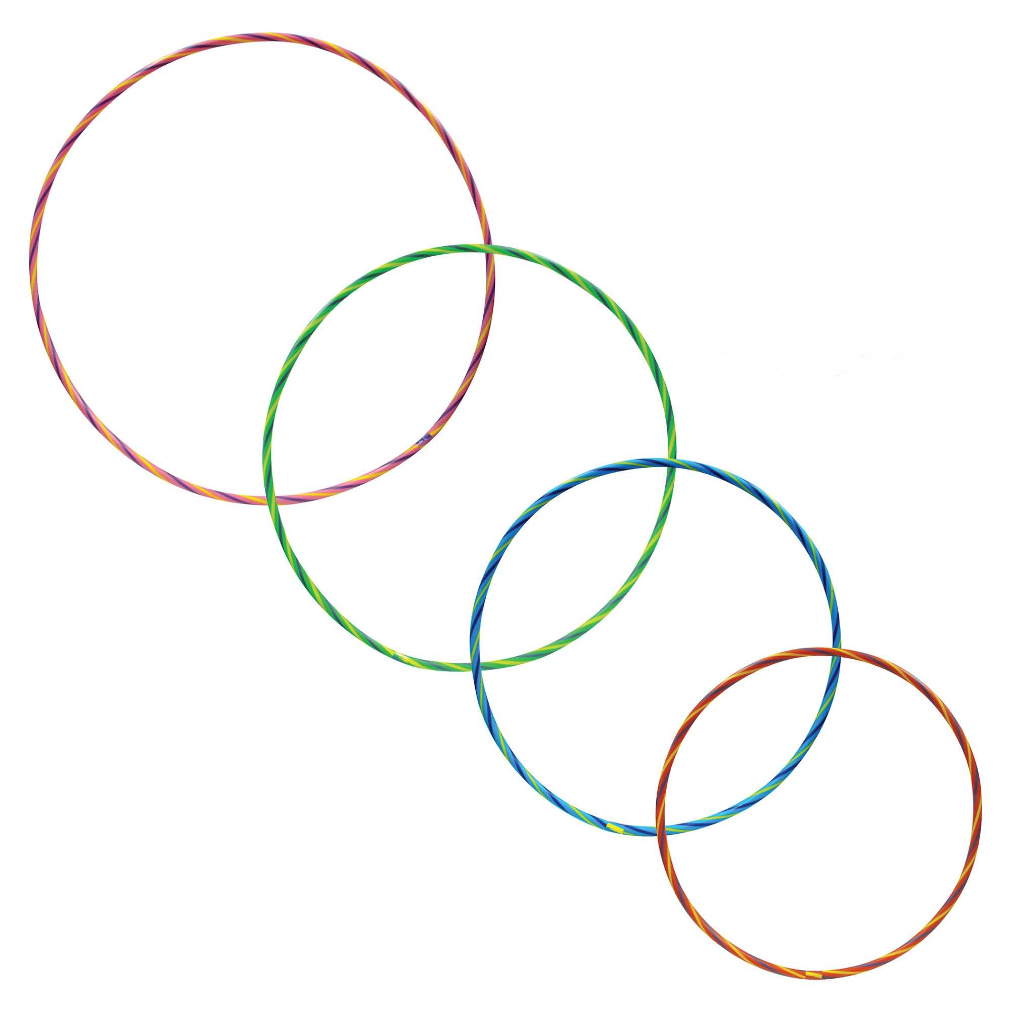 4 Pack of Rainbow Hula Hoops, colorful and durable, perfect for outdoor fun and exercise for kids and adults.
