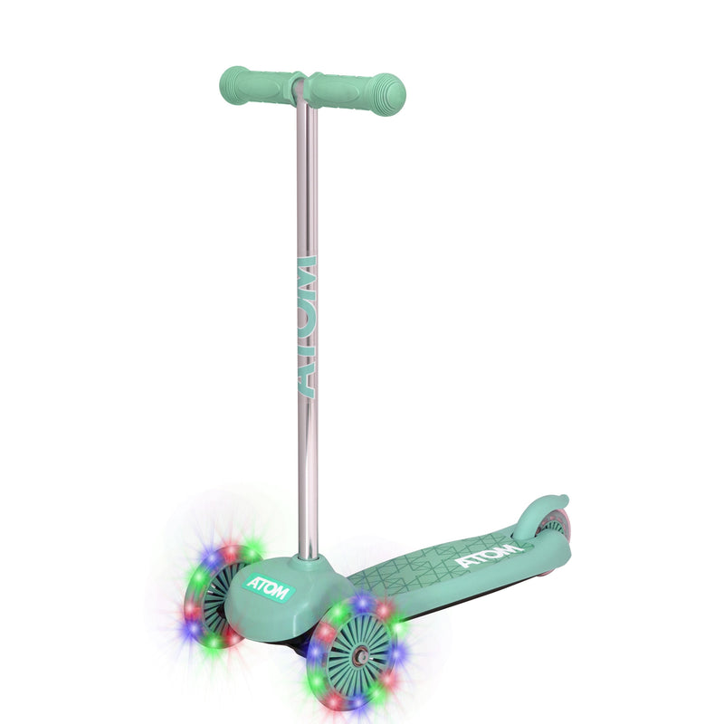 ATOM Light-Up Move 'N' Groove Scooter in Green – 3-Wheel Kids Scooter with LED Flashing Deck and Wheels for Ages 3+