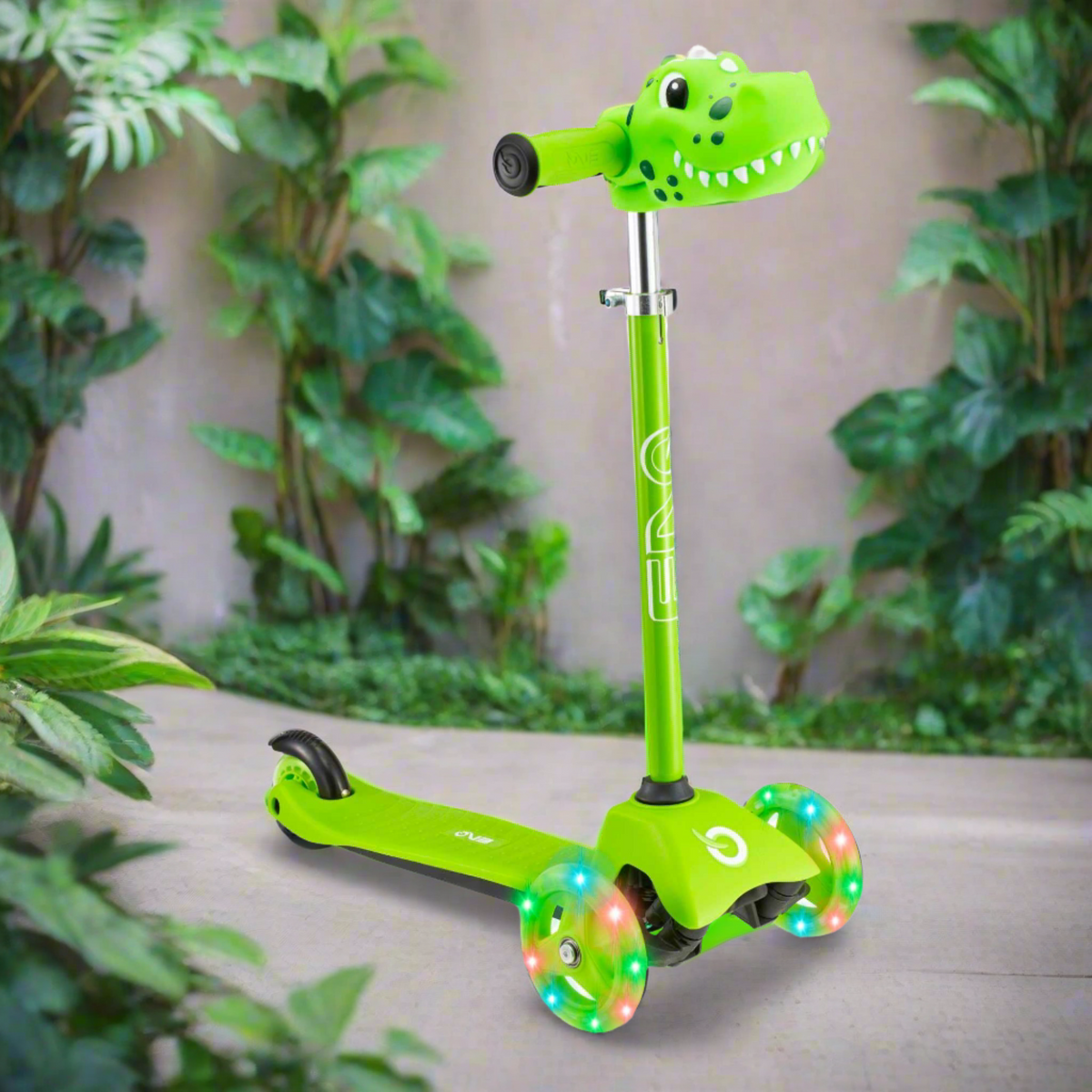 EVO Mini Cruiser Scooter , featuring a stable light up three-wheel design, adjustable handlebars, and lightweight, durable construction, perfect for young children’s outdoor adventures.