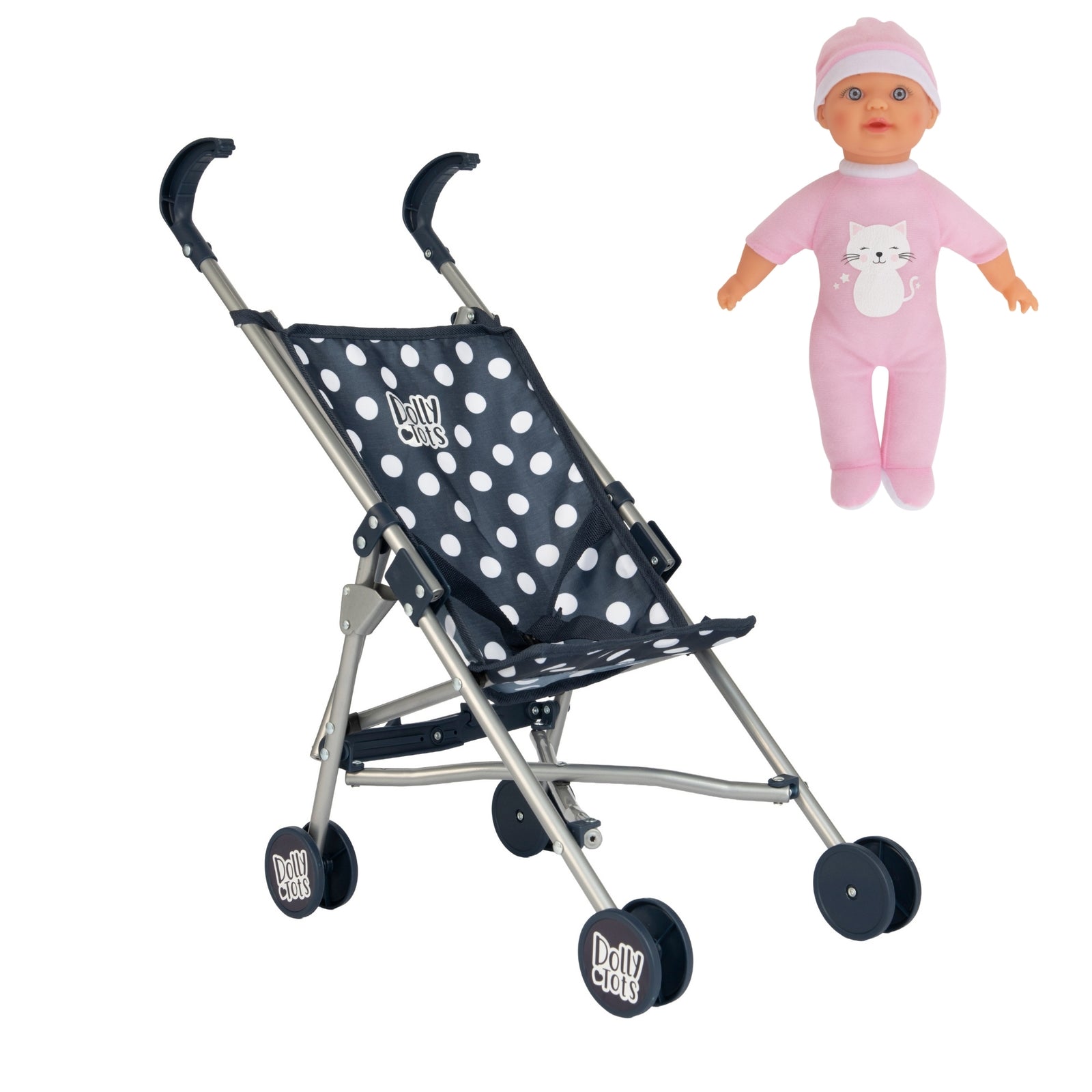 Dolly Tots Navy Dolls Stroller - Includes Doll