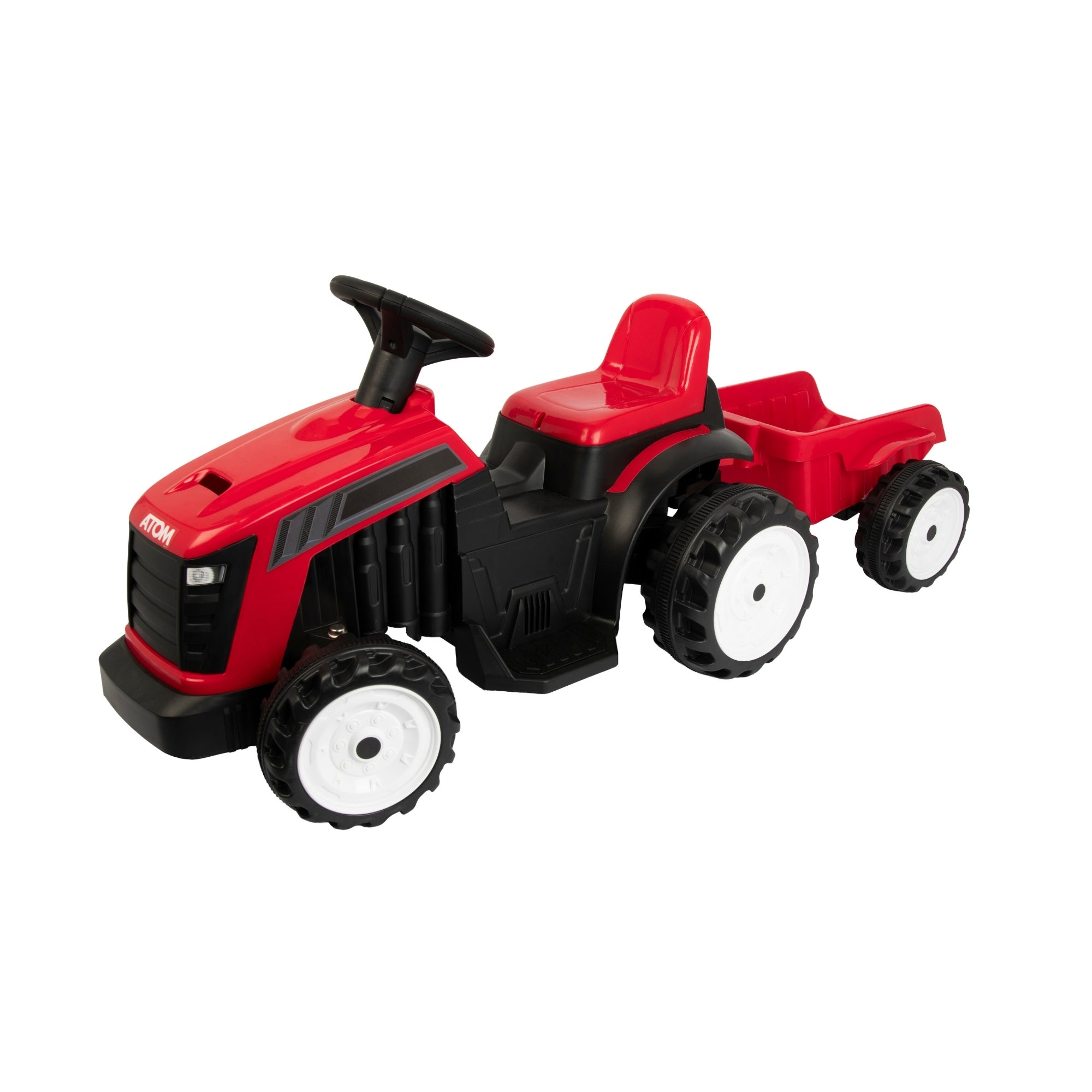 ATOM 6V Electric Ride On Tractor With Trailer - Red Electric Ride Ons