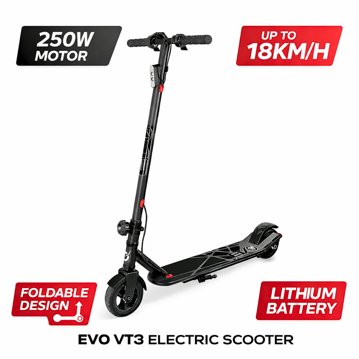EVO VT3 Electric E-Scooter – & Black | Folding Teen/Adult Scooter