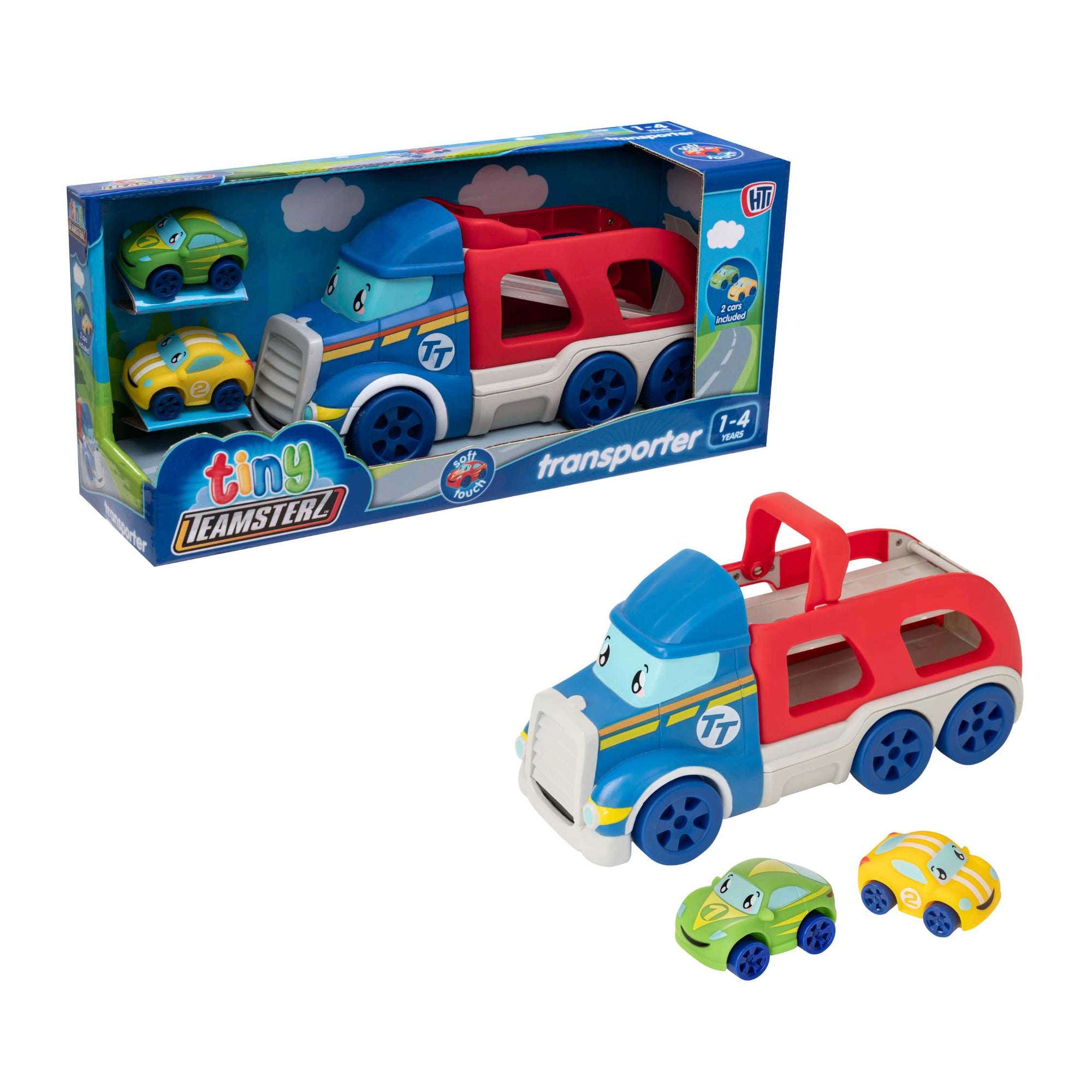 Tiny Teamsterz Car Transporter Playset | Includes 2 Soft Touch Cars Cars & Transporters