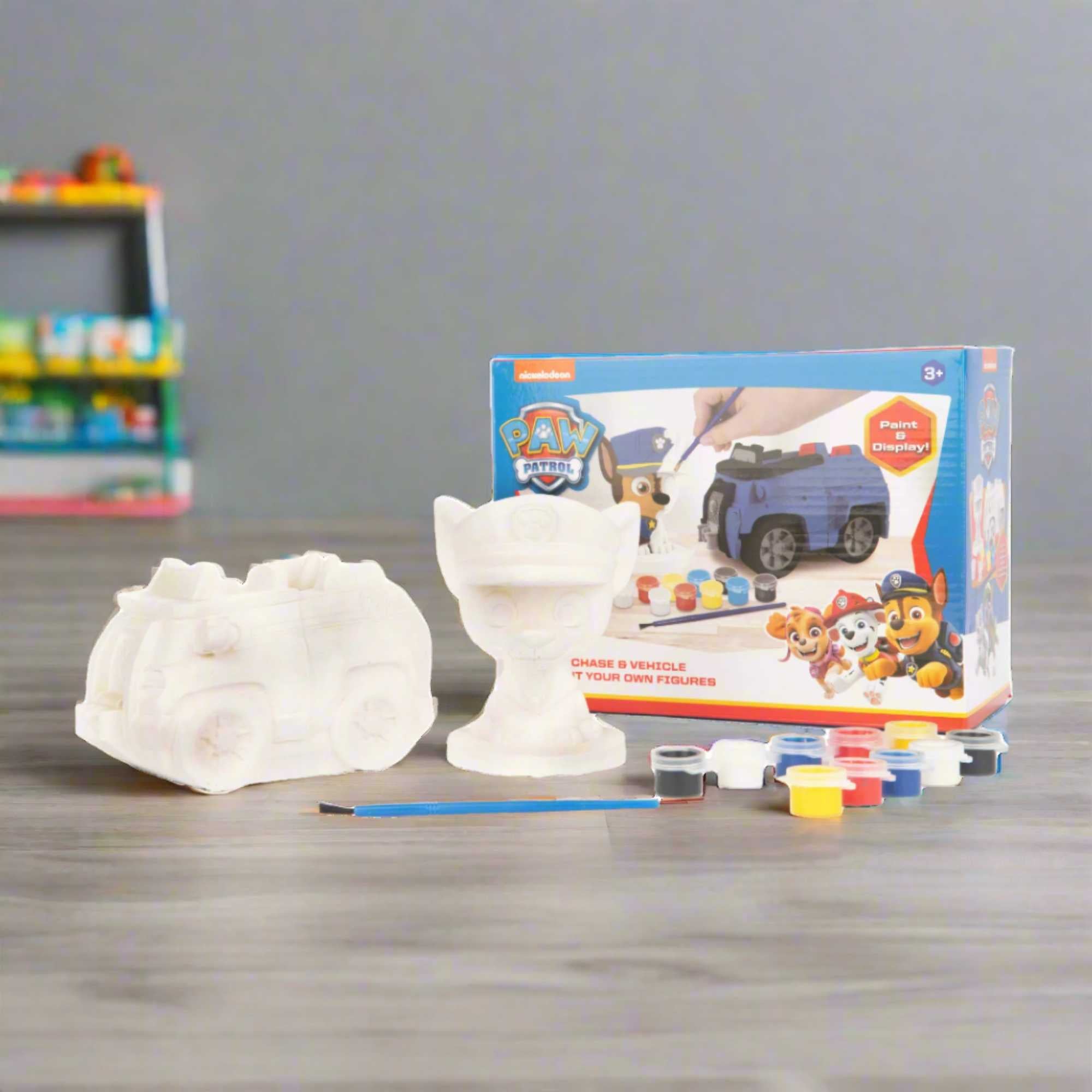 Paint Your Own Paw Patrol Chase and Vehicle Set - DIY craft kit featuring Chase figurine and vehicle for kids to paint and customize