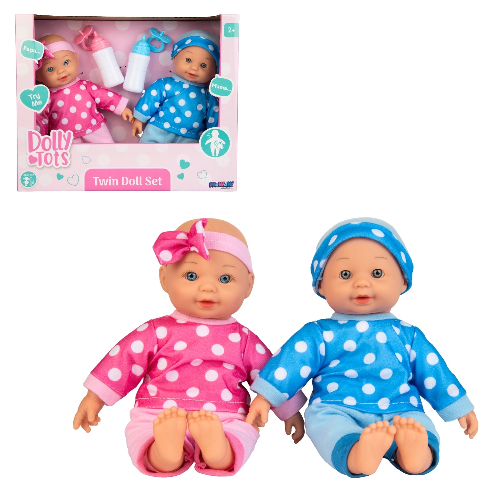 Dolly Tots Twin 30cm Dolls Playset - Soft Bodied Talking Dolls