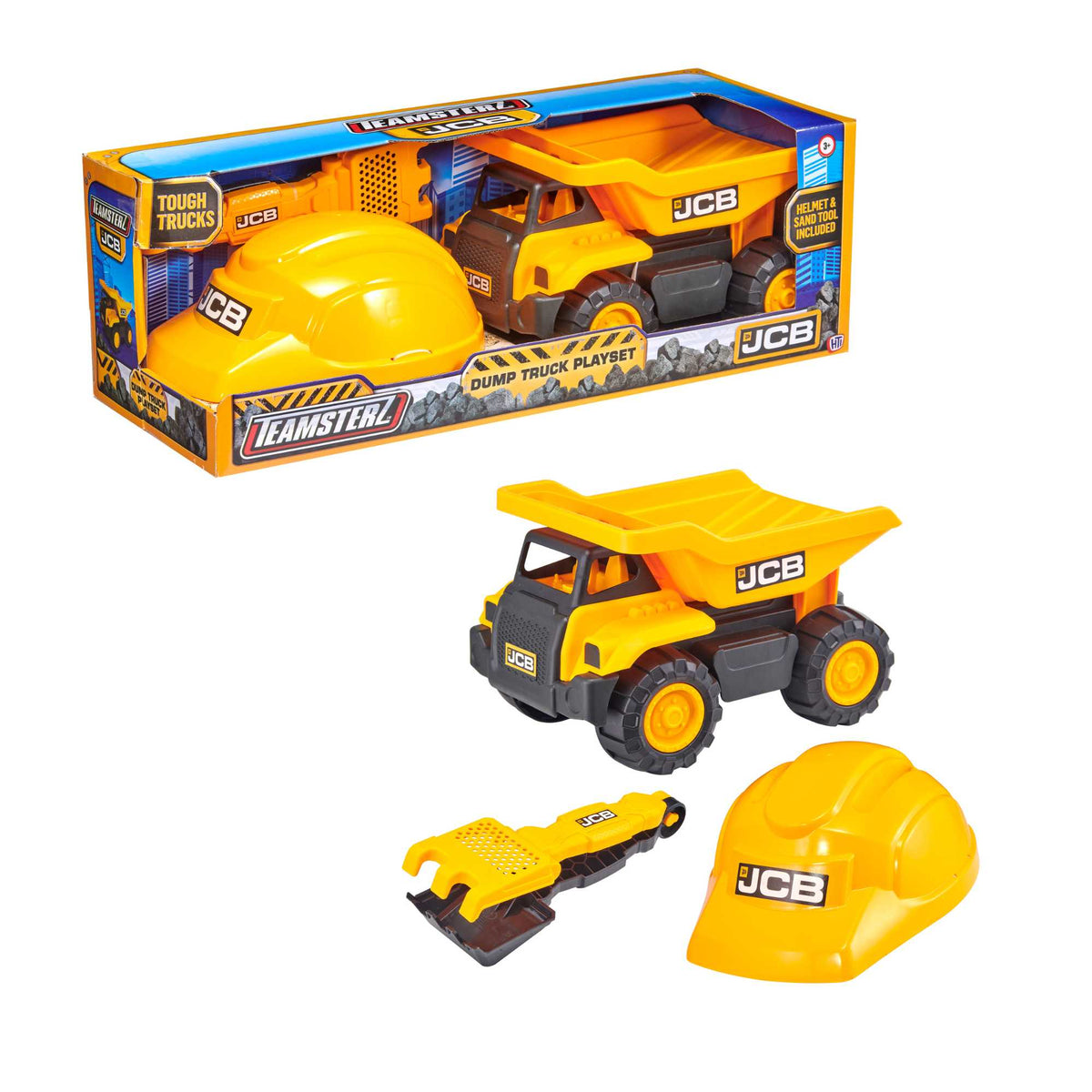 JCB 10&quot; Chunky Wheel Dump Truck Playset | Includes Dump Truck, Hard Hat &amp; Sand Pit Toy