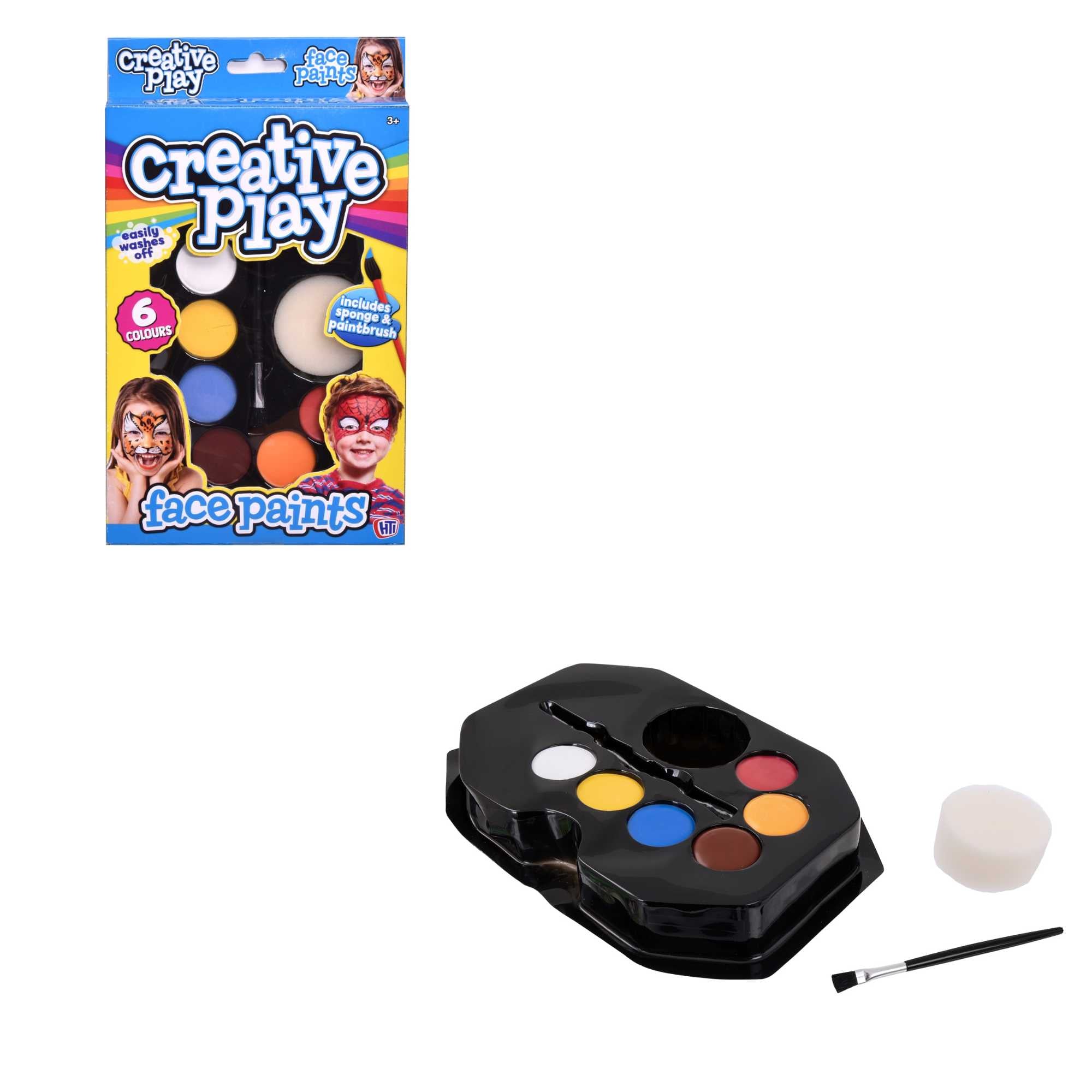 Creative Play Face Paint Set featuring a variety of vibrant, non-toxic colors, perfect for imaginative face painting and fun for all ages