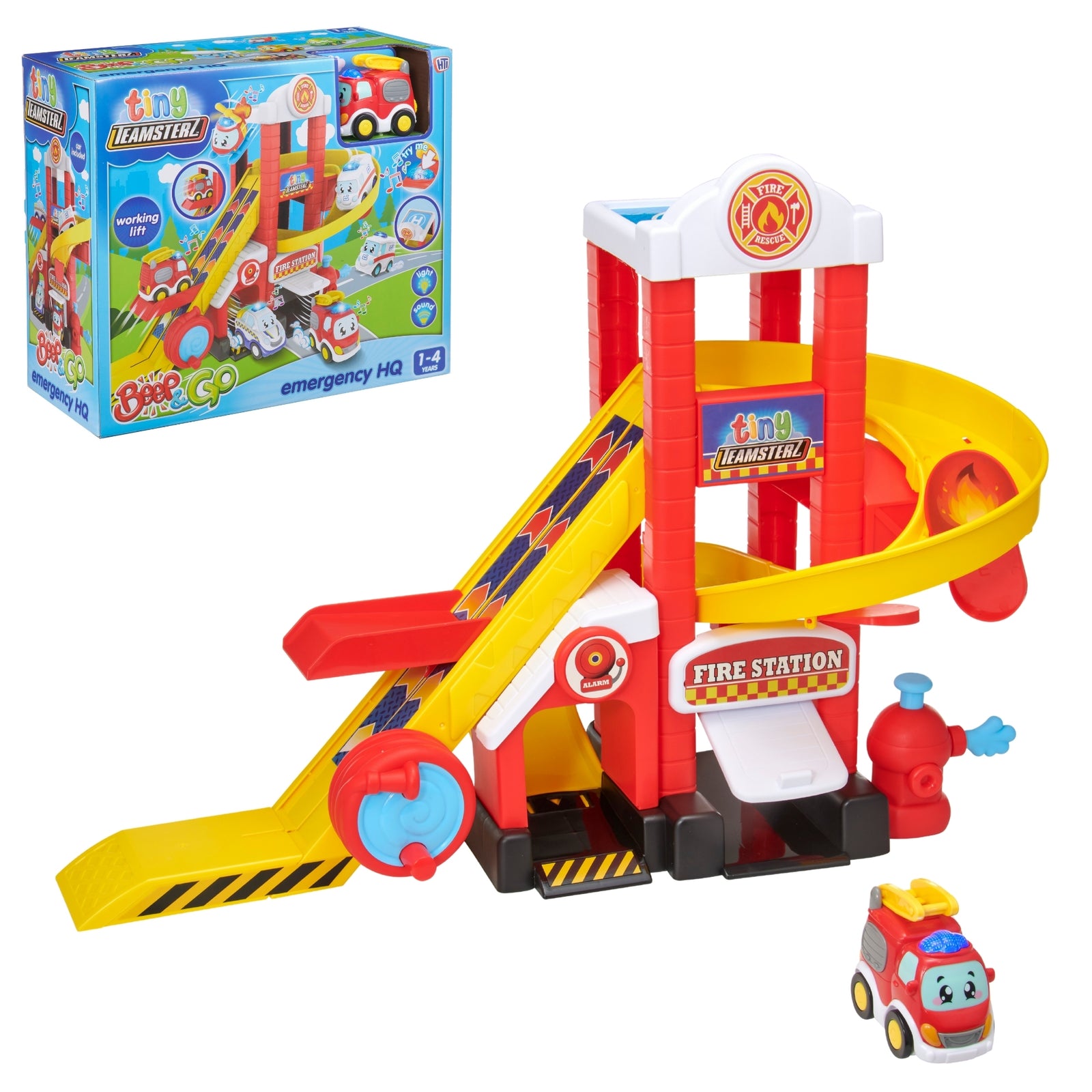 Tiny Teamsterz Beep & Go Fire Station HQ - Includes 1 Fire Engine