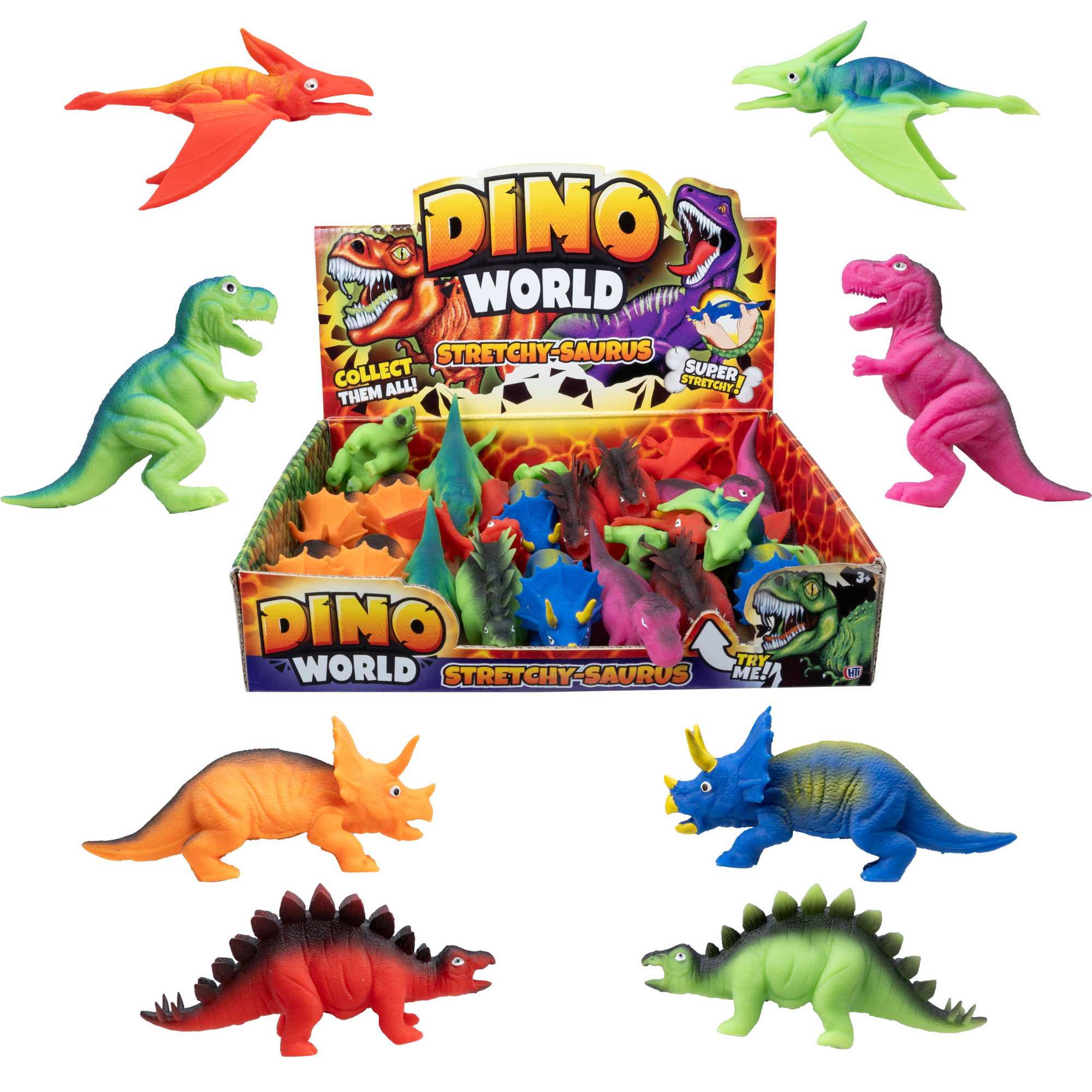 Dino World Stretchy Saurus Assorted Fidget Toys -  24 Pack Fidget Toy Bumper Party Pack Sensory Toys