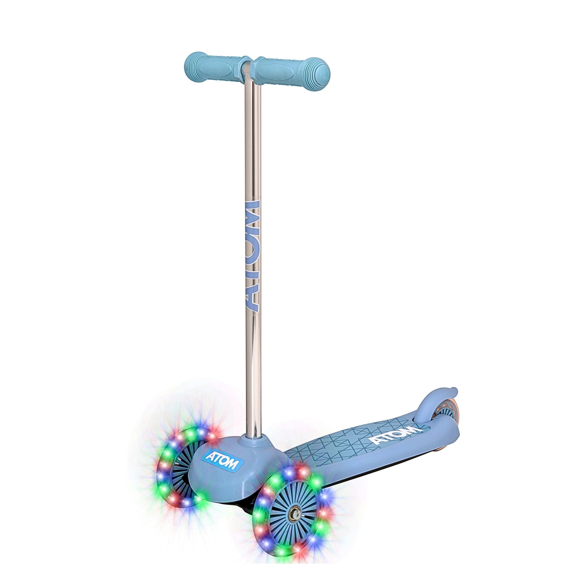 ATOM Light-Up Move 'N' Groove Scooter in Blue – 3-Wheel Kids Scooter with LED Flashing Deck and Wheels for Ages 3+.