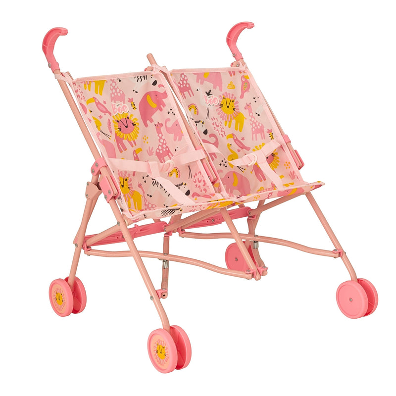 Pink toy stroller with pink animal pattern for children aged 2 and over