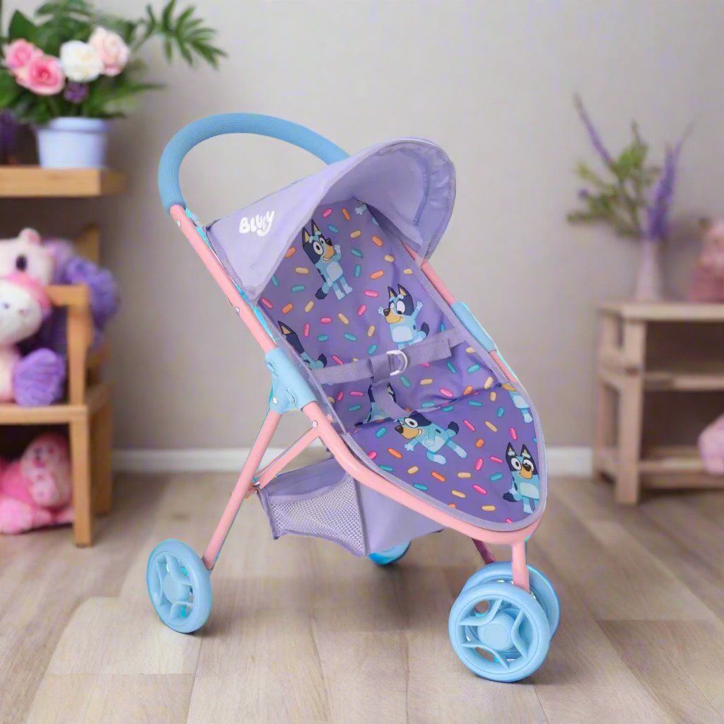 Bluey Jogger Dolls Pram - Sturdy and stylish pram designed for dolls, inspired by Bluey, perfect for active play and imaginative adventures.