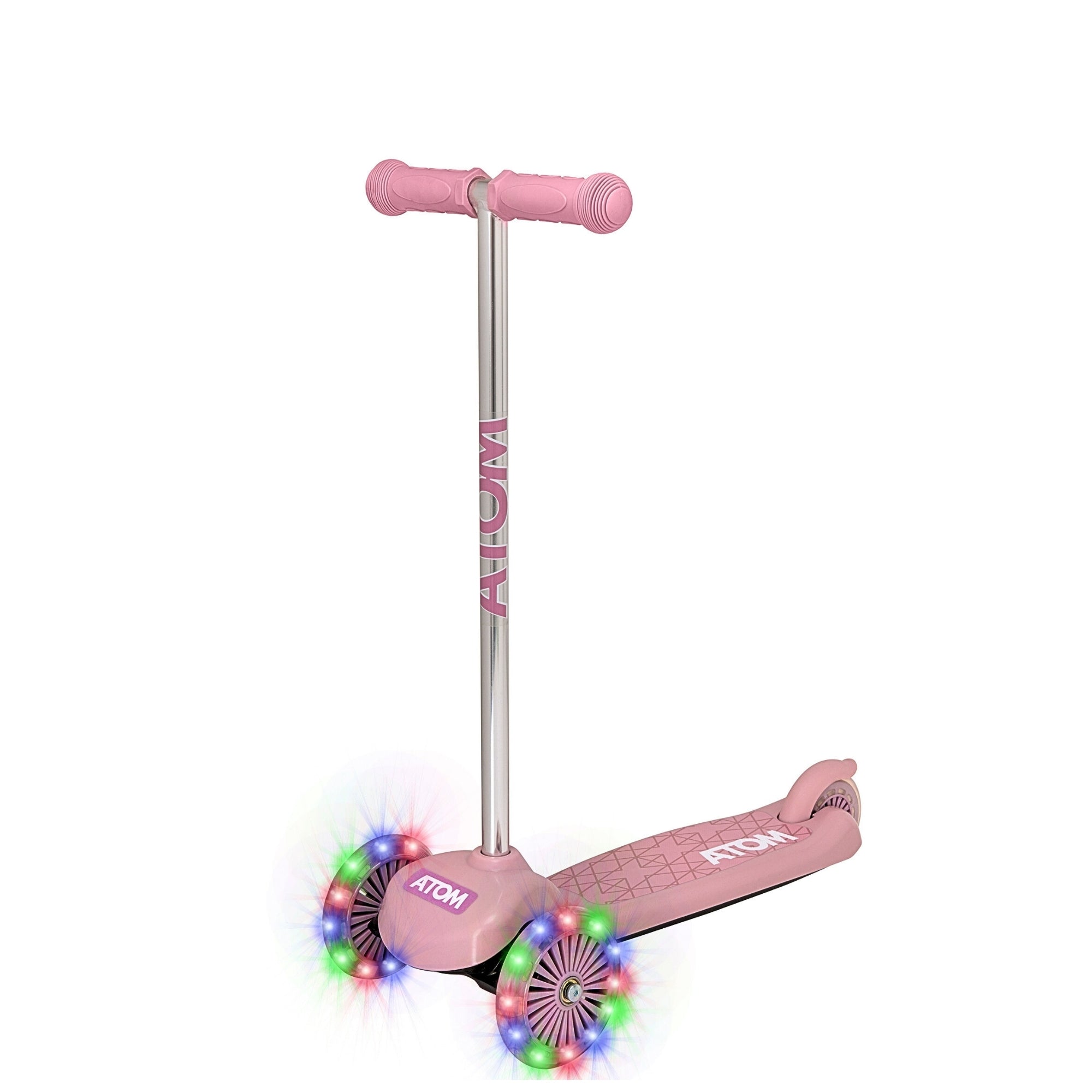 ATOM Light-Up Move 'N' Groove Scooter in Pink – 3-Wheel Kids LED Scooter with Flashing Deck and Wheels for Ages 3+