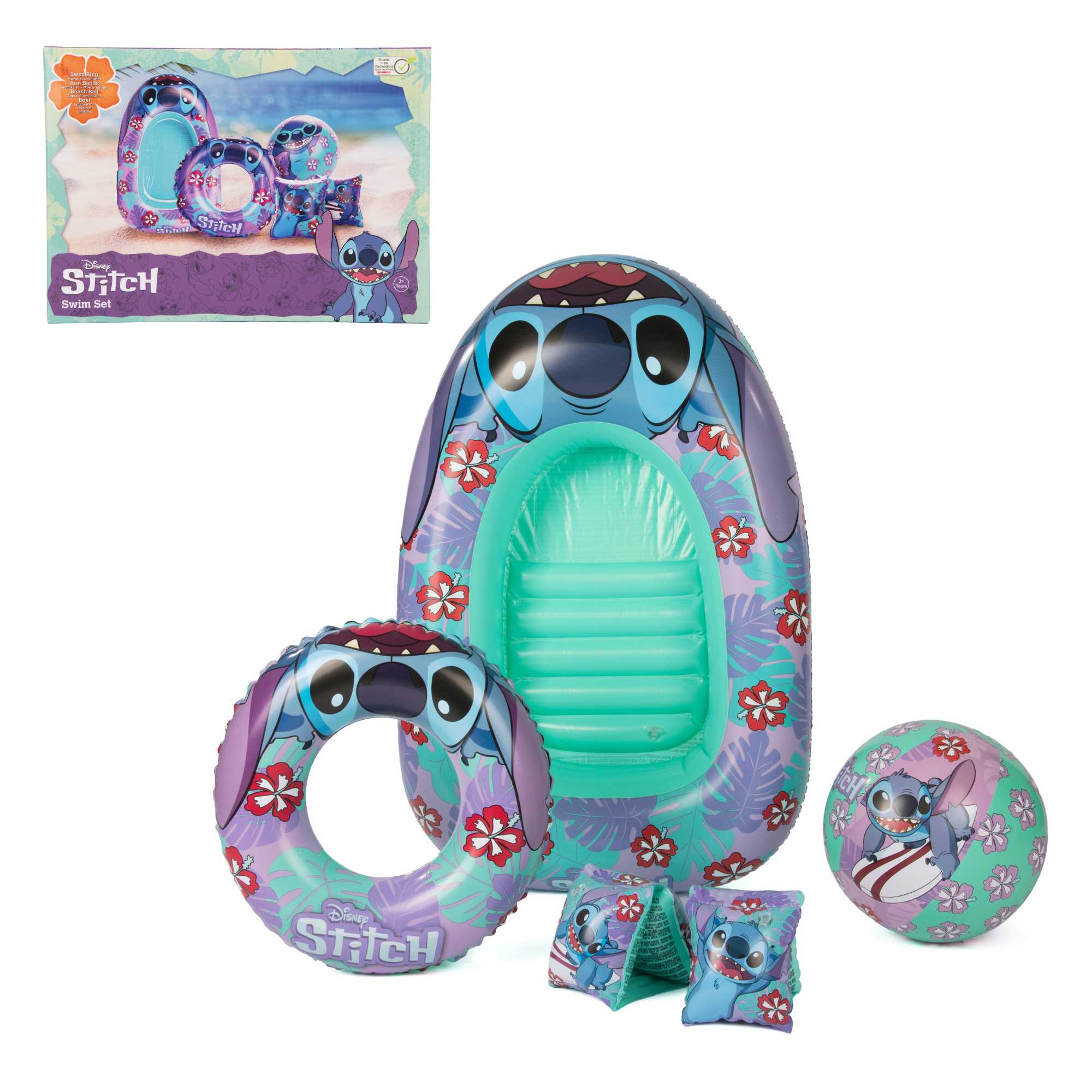 Stitch Swim Pack - Swim Ring, Armbands, Beach Ball & Boat Sand & Water Play