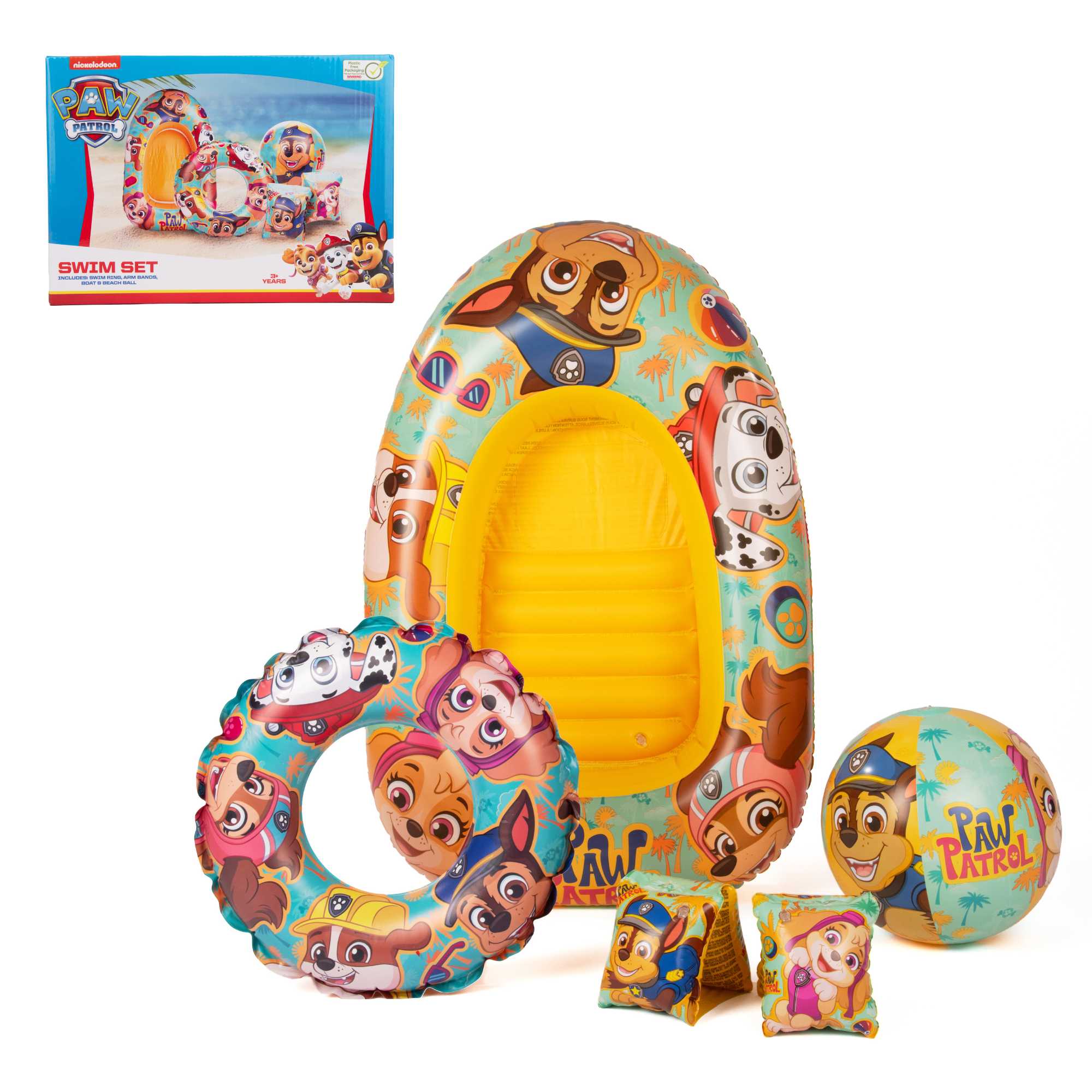 Paw Patrol Swim Pack - Swim Ring, Armbands, Beach Ball & Boat Sand & Water Play