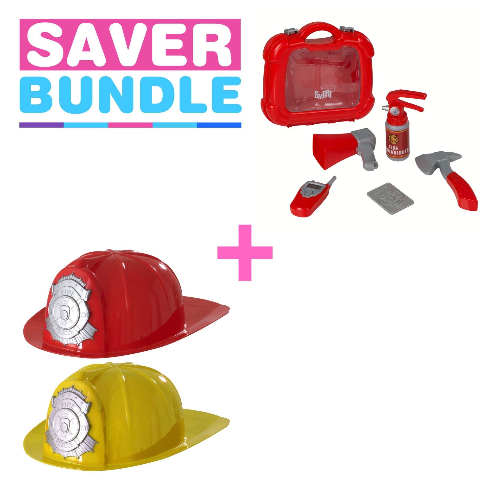 Childrens Fancy Dress Fireman Hats - Pack of 2 + Smart Fire and Rescue Playset