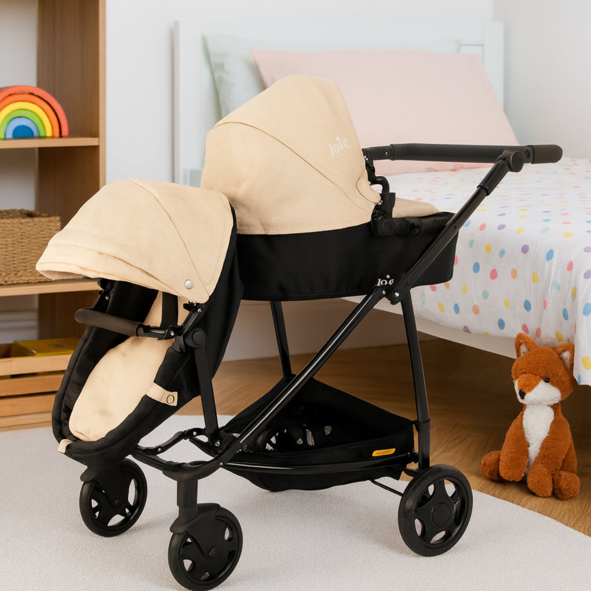 Joie Evalite Stone &amp; Black Dolls Pram - 9 Play Modes