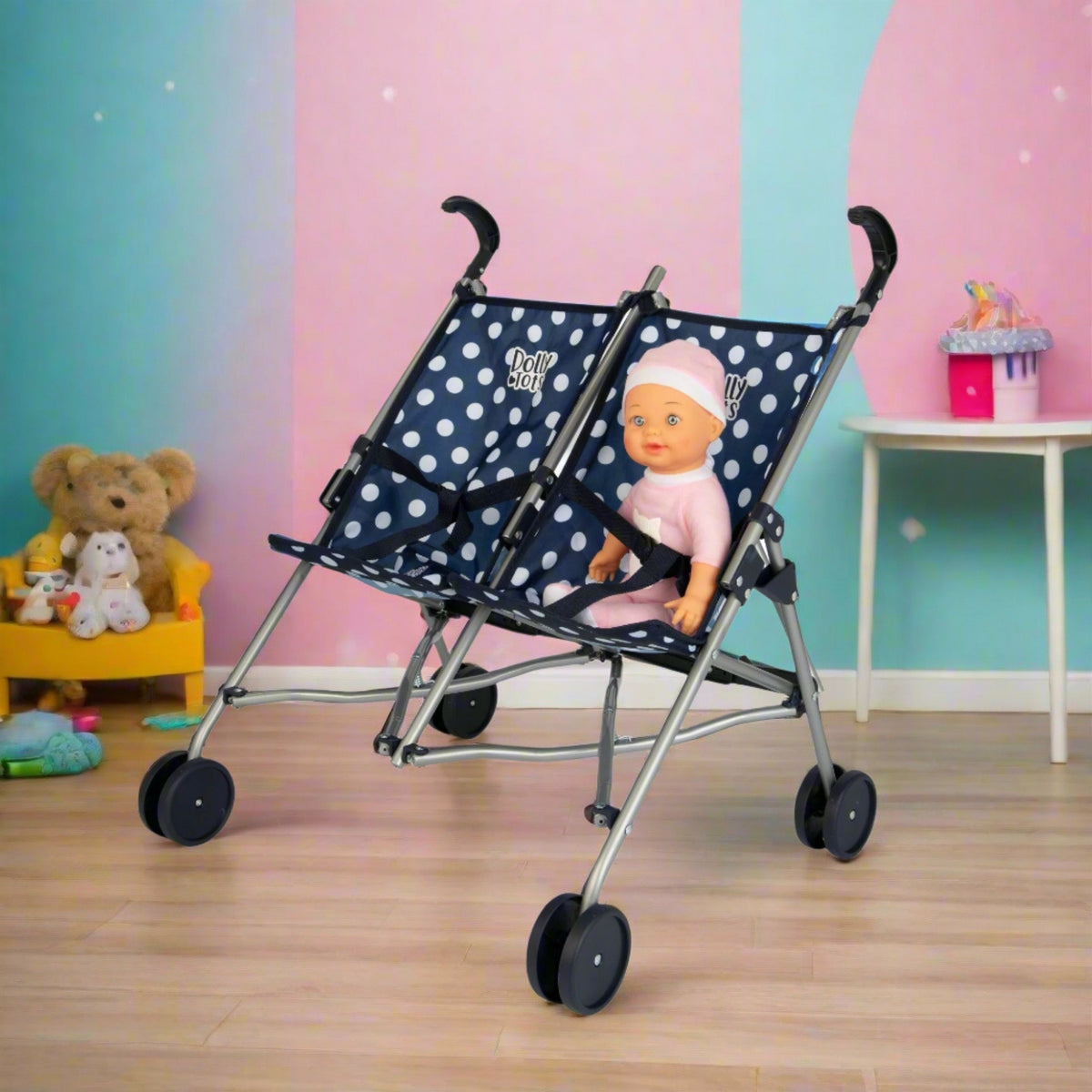 Dolly Tots Twin Dolls Stroller - Navy
