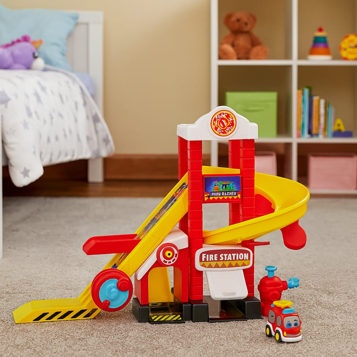 Tiny Teamsterz Beep &amp; Go Fire Station HQ - Includes 1 Fire Engine