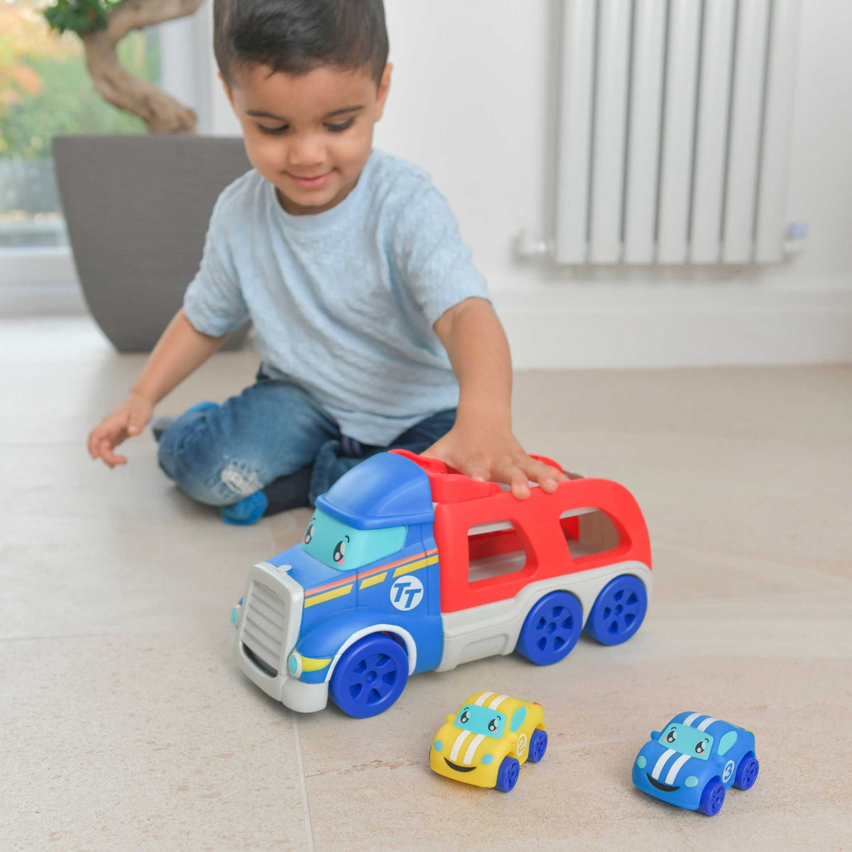 Tiny Teamsterz Car Transporter Playset | Includes 2 Soft Touch Cars