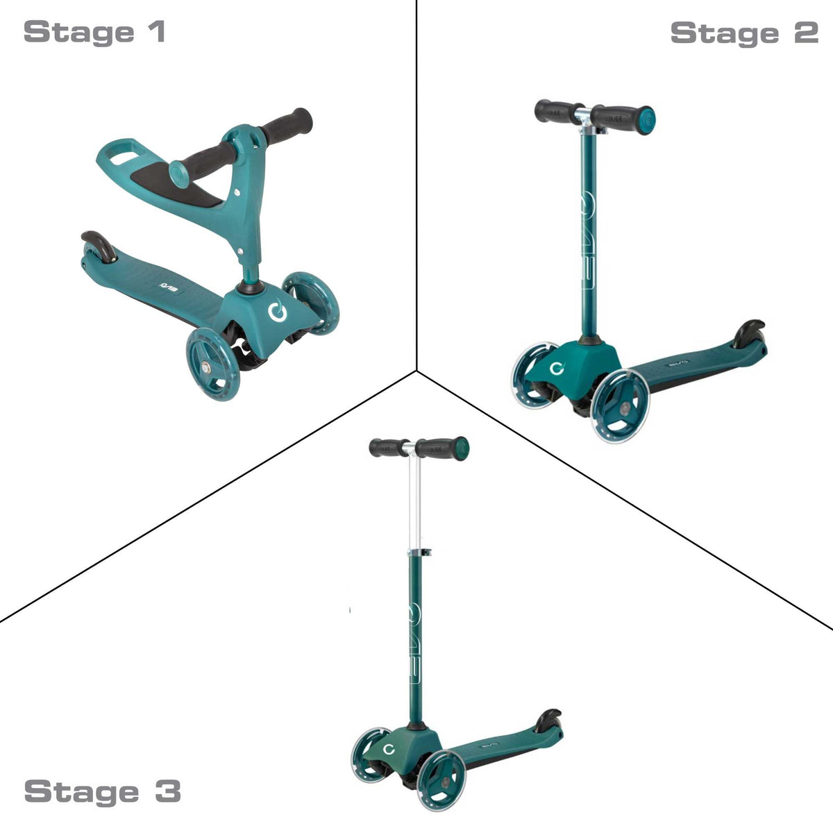 Evo 3 in 1 Cruiser Toddler Ride On &amp; Scooter - Green Scooters