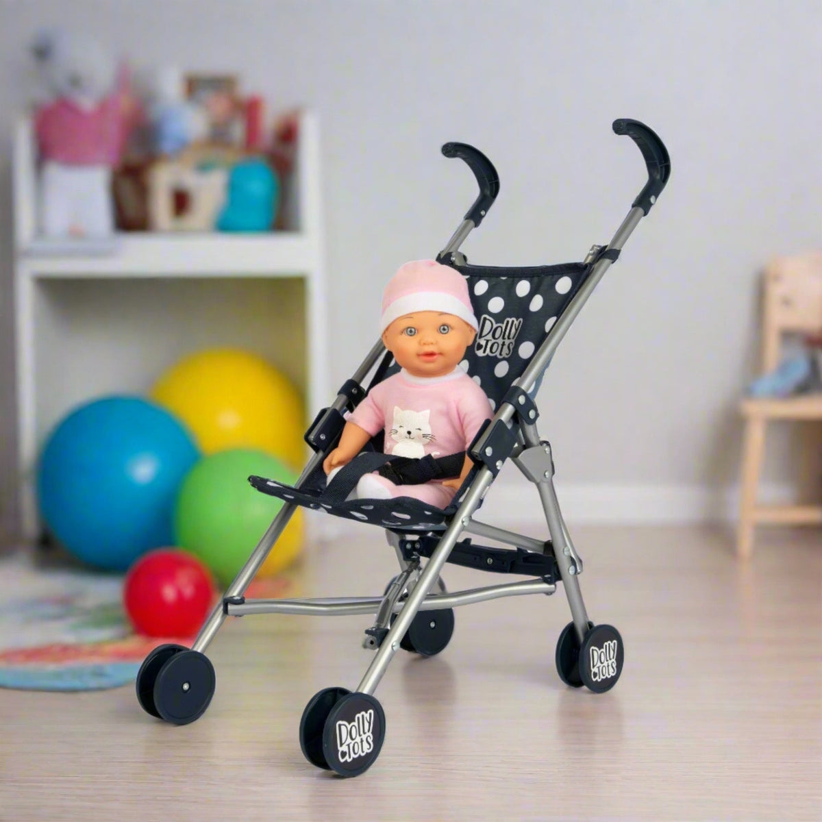 Dolly Tots Navy Dolls Stroller - Includes Doll