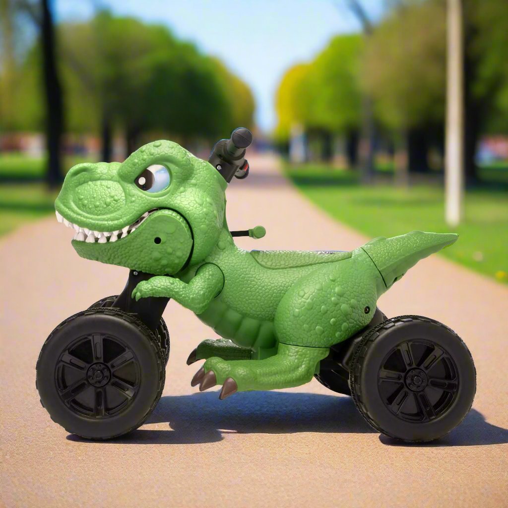 ATOM Dino Quad Battery Operated Ride-On Toy for kids, featuring a dinosaur-themed design, four rugged wheels, and easy-to-use controls, perfect for adventurous outdoor play.