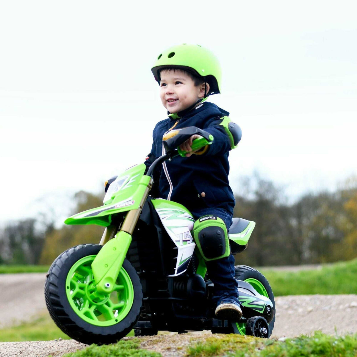 Green EVO 6V Kids Electric Ride-On Venom Rally Bike – Fun and stylish battery-powered motorbike with realistic design, sturdy wheels, and safe ride for young adventurers.