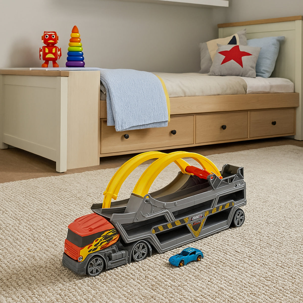 Teamsterz Launch &amp; Loop Transporter Set - Includes Die Cast Car Cars &amp; Transporters