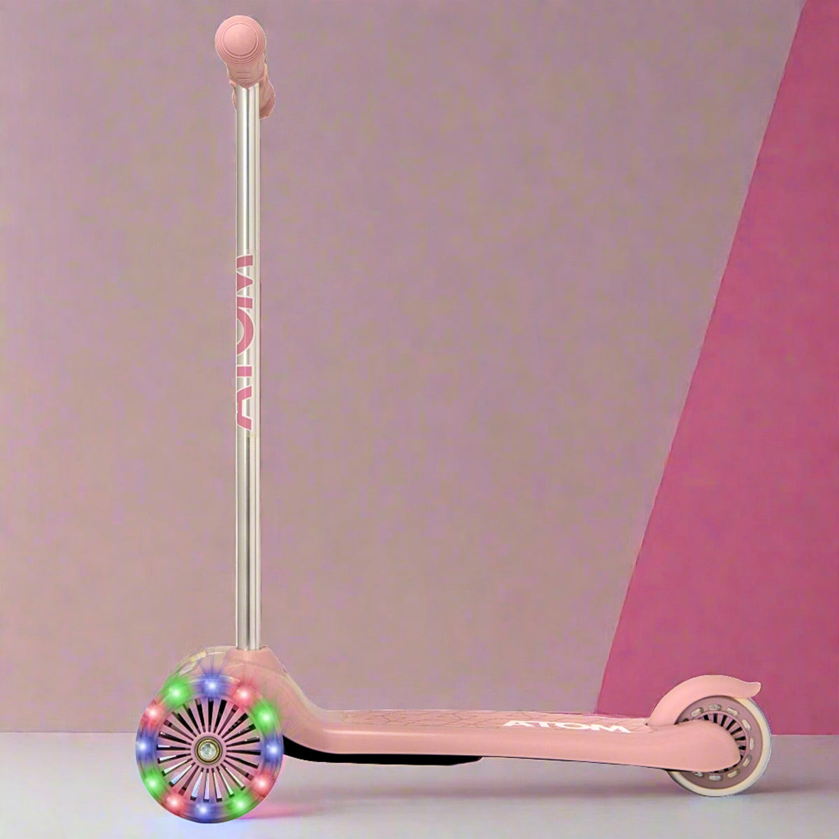 ATOM Light-Up Move &#39;N&#39; Groove Scooter in Pink – 3-Wheel Kids LED Scooter with Flashing Deck and Wheels for Ages 3+