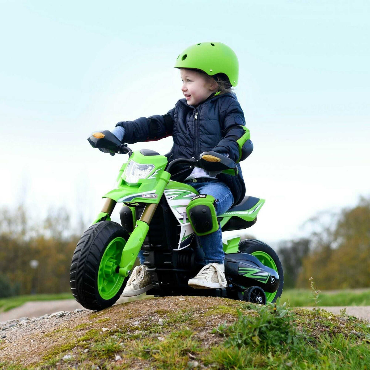 Green EVO 6V Kids Electric Ride-On Venom Rally Bike – Fun and stylish battery-powered motorbike with realistic design, sturdy wheels, and safe ride for young adventurers.