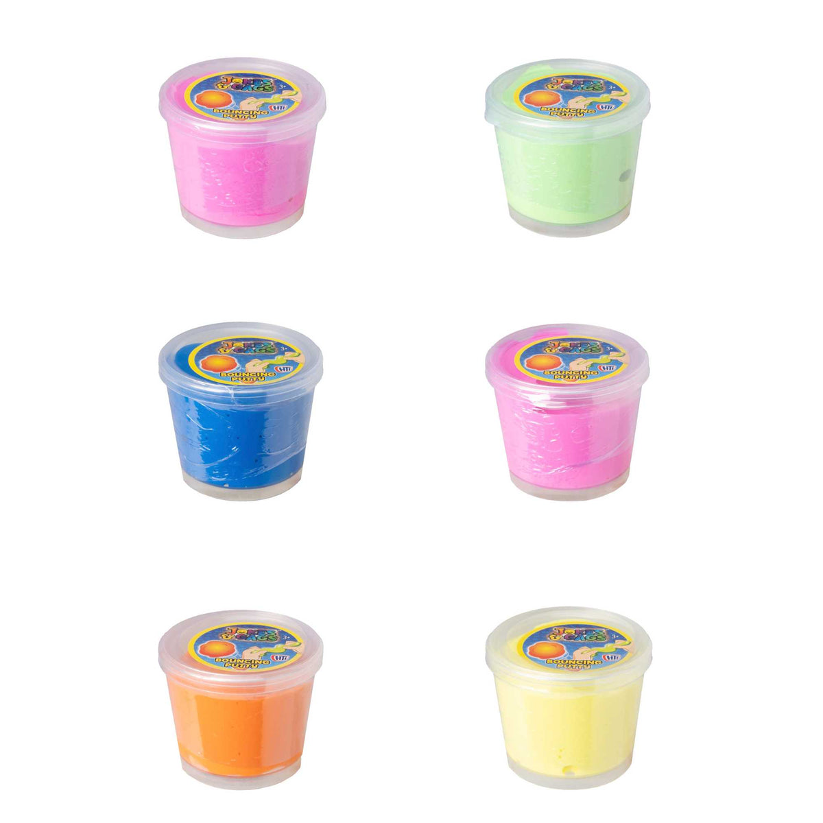 Collection of Bouncing Putty in a display box, showcasing 12 units with 6 vibrant colors, perfect for creative play and stress relief