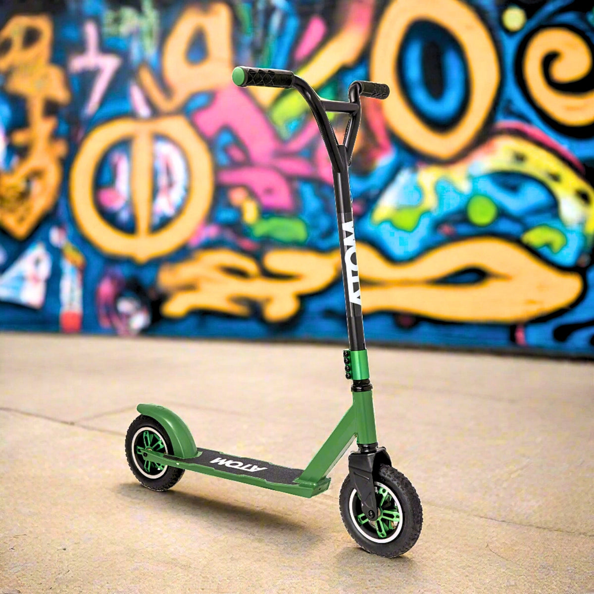 ATOM Dirt Rider Scooter in Green – Off-Road Kids Stunt Scooter with Large Wheels and Durable Frame for Outdoor Adventures