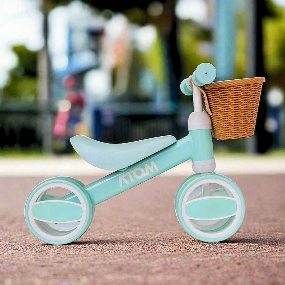 ATOM Bobble Balance Bike with Basket in Mint Green – Lightweight First Bike for Toddlers with 10 Inch Wheels and Adjustable Seat.