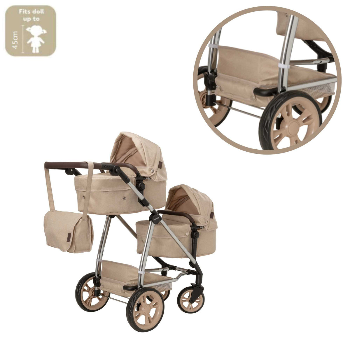 Celuna Premium Stone Twin Dolls Travel System - 9 Play Patterns Doll &amp; Action Figure Accessories
