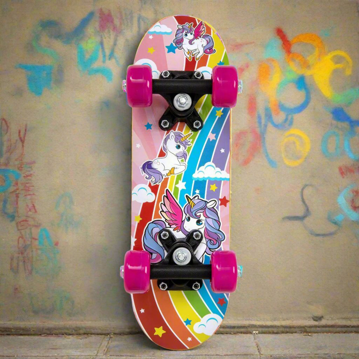 ATOM 17 inch Unicorn Skateboard for Kids – Beginner Mini Skateboard with Colourful Deck and Grip Tape.
