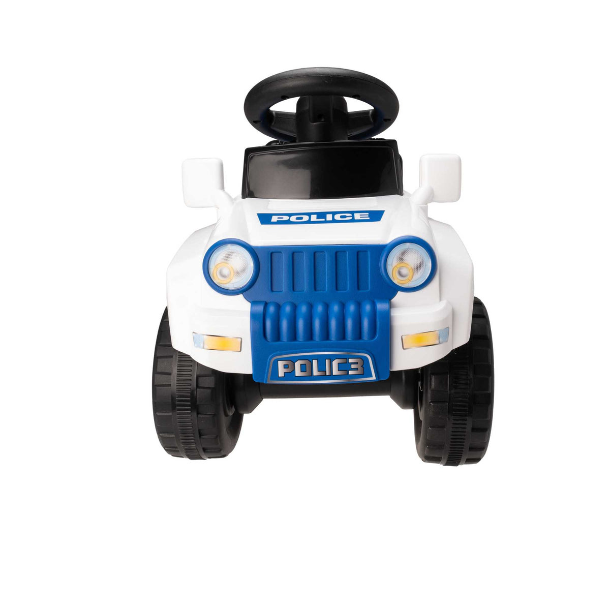 Image of the EVO Children&#39;s Electric Ride-On 4x4 Police Truck Toy. The sturdy 4x4 truck is shown in an outdoor setting, highlighting its robust build and adventure-ready capabilities for young heroes.