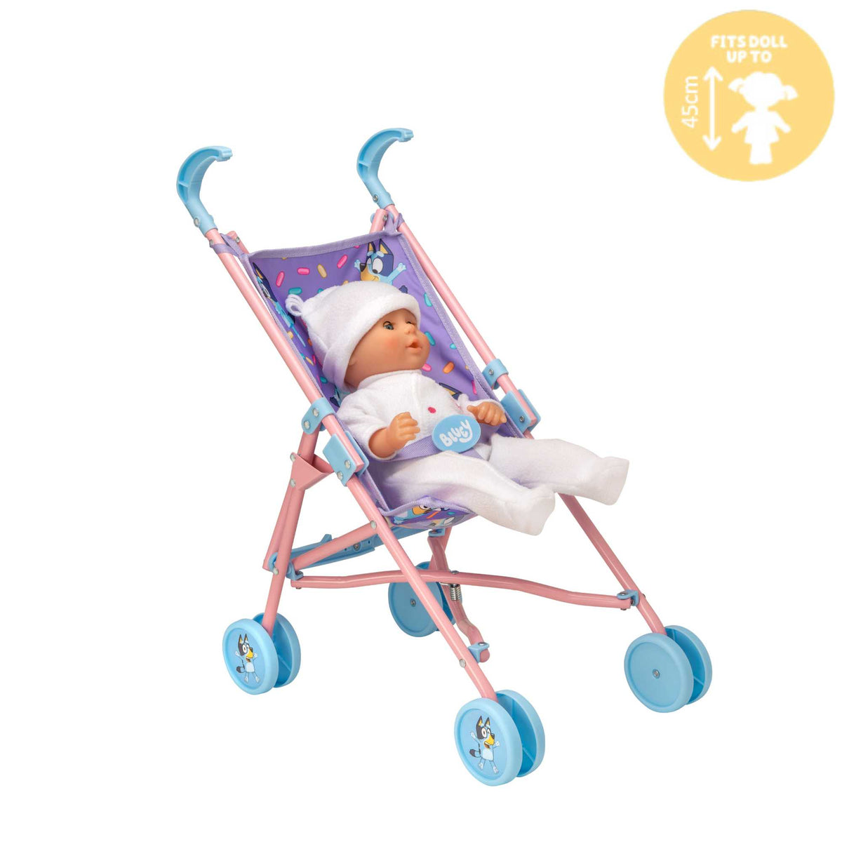 Bluey Junior Dolls Stroller - Compact and lightweight stroller designed for dolls, featuring Bluey, ideal for young children to enjoy imaginative and on-the-go play.