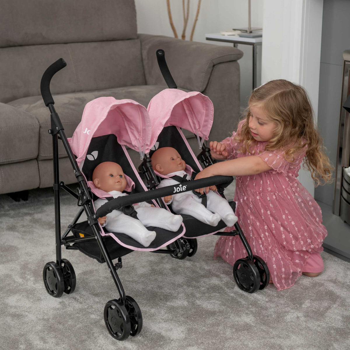 Joie Aire Twin Dolls Stroller - Pink &amp; Black Pushchairs
