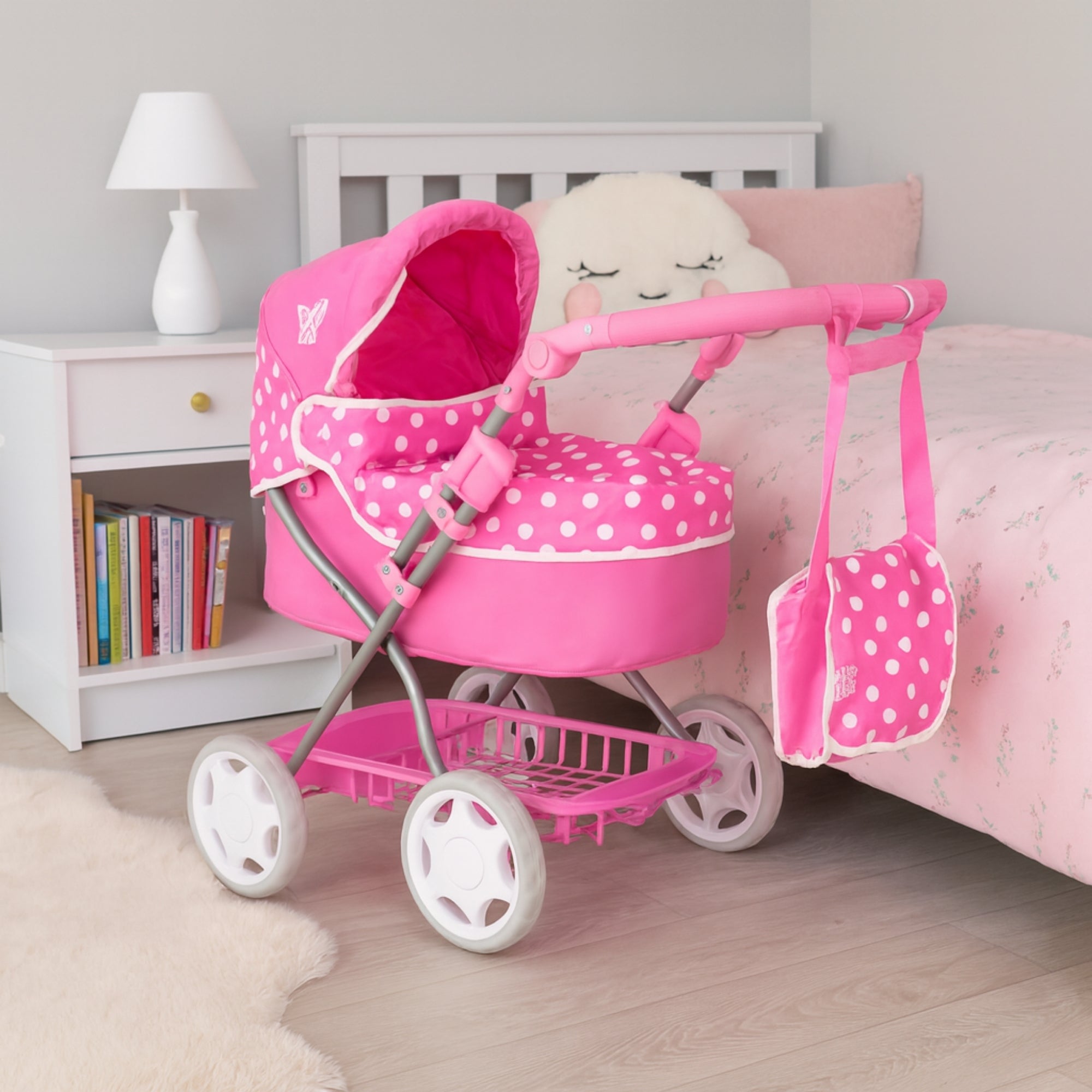 hauck unicorn doll stroller Dolly Tots Cherish Dolls Pram | Pink & White | Ages 3+