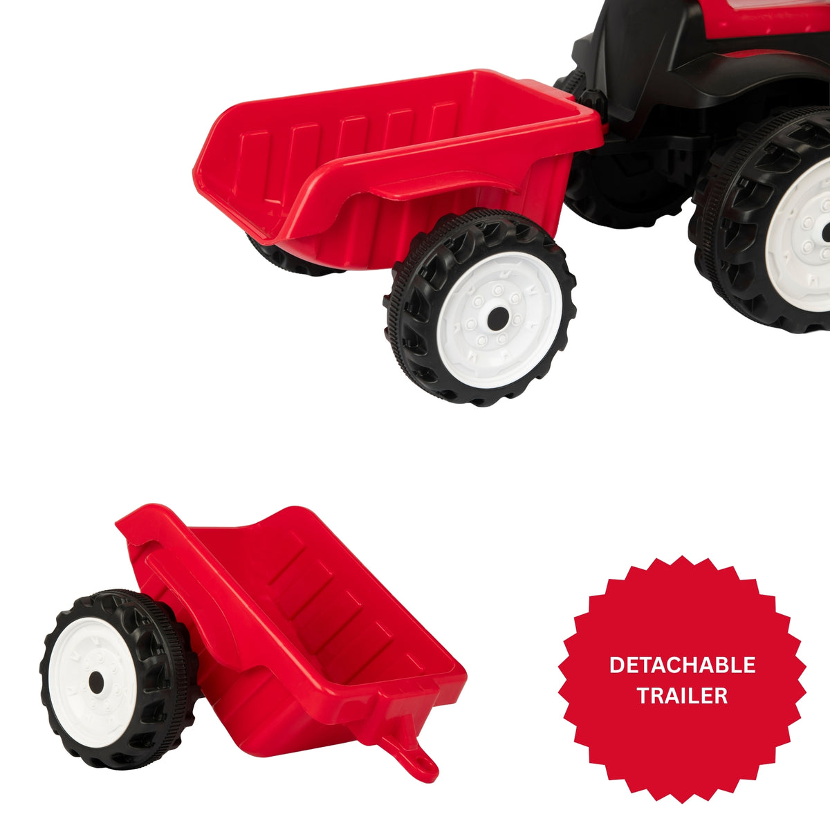 ATOM 6V Electric Ride On Tractor With Trailer - Red Electric Ride Ons