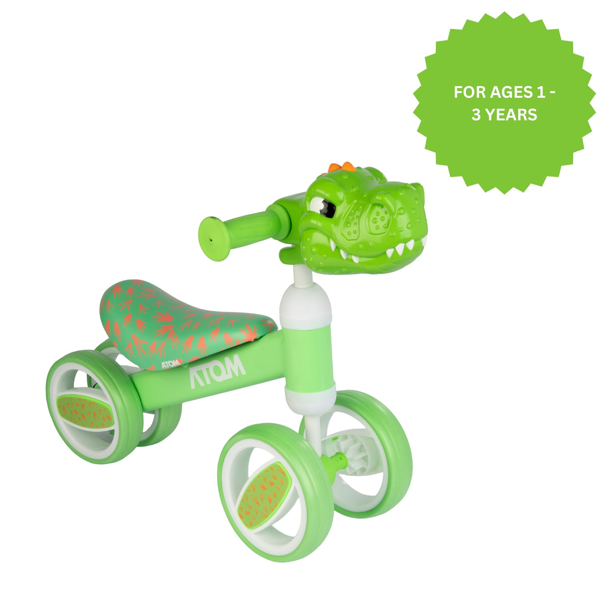 ATOM Childrens Bobble Bike - Green Dinosaur Balance Bike