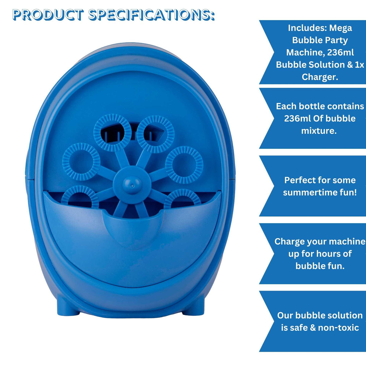 Mega Bubble Flurry Party Machine – High Output Bubble Maker for Kids with 236ml Bubble Solution, USB Charger, Retractable Carry Handle, and Portable USB-Powered Design for Outdoor Play