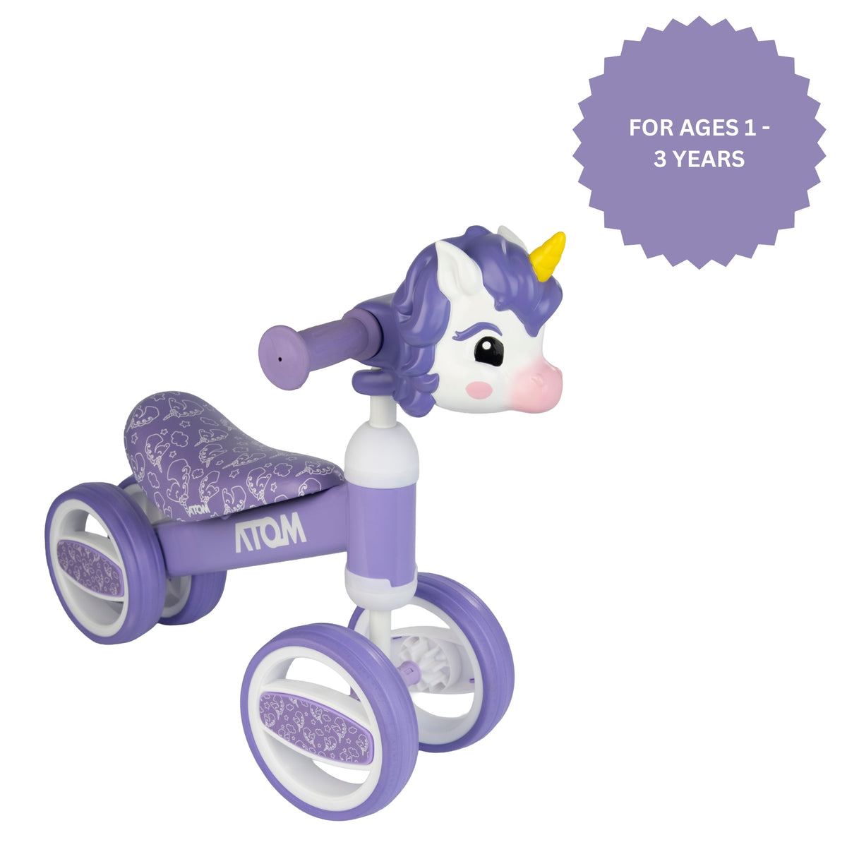 ATOM Childrens Bobble Bike - Purple Unicorn Balance Bike