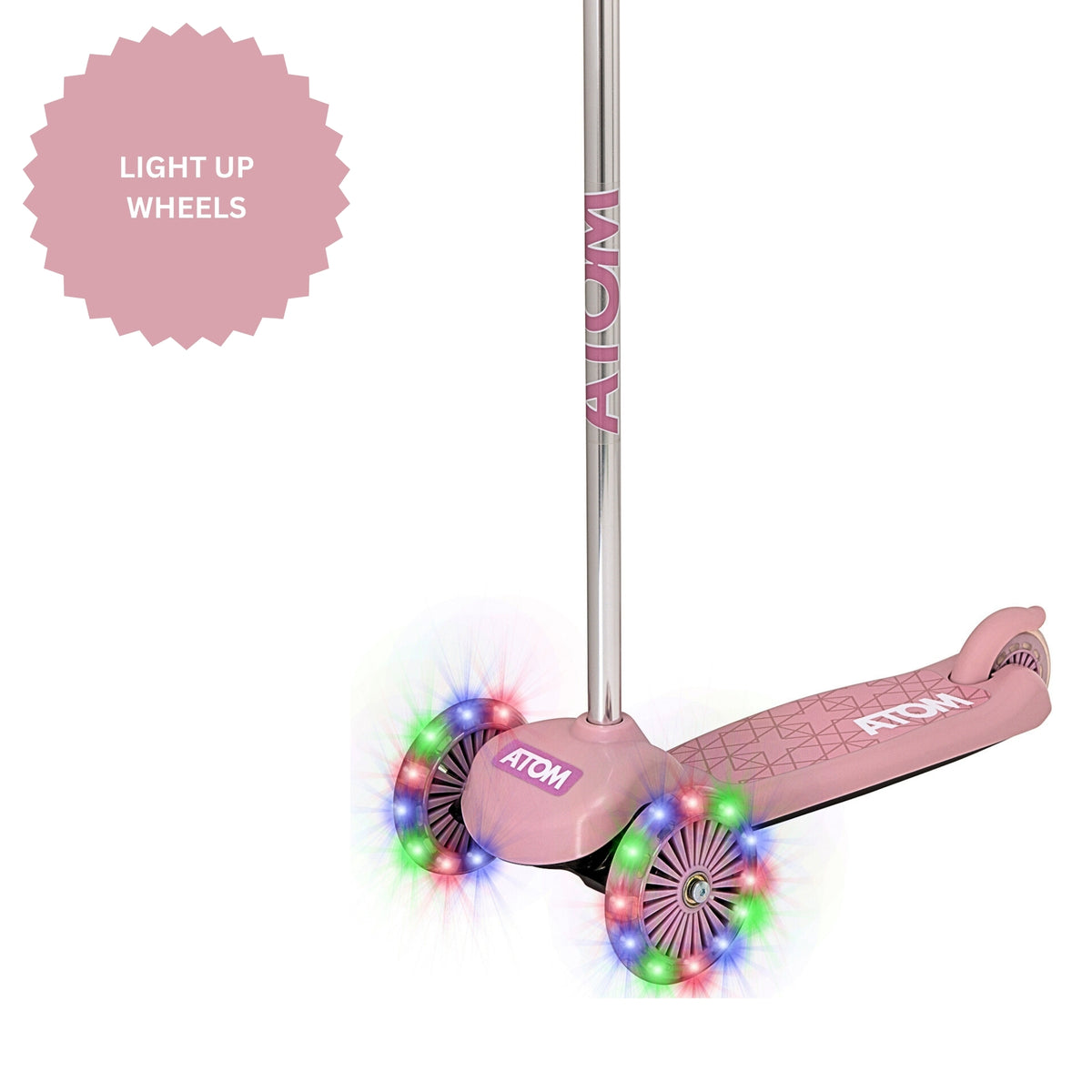 ATOM Light-Up Move &#39;N&#39; Groove Scooter in Pink – 3-Wheel Kids LED Scooter with Flashing Deck and Wheels for Ages 3+