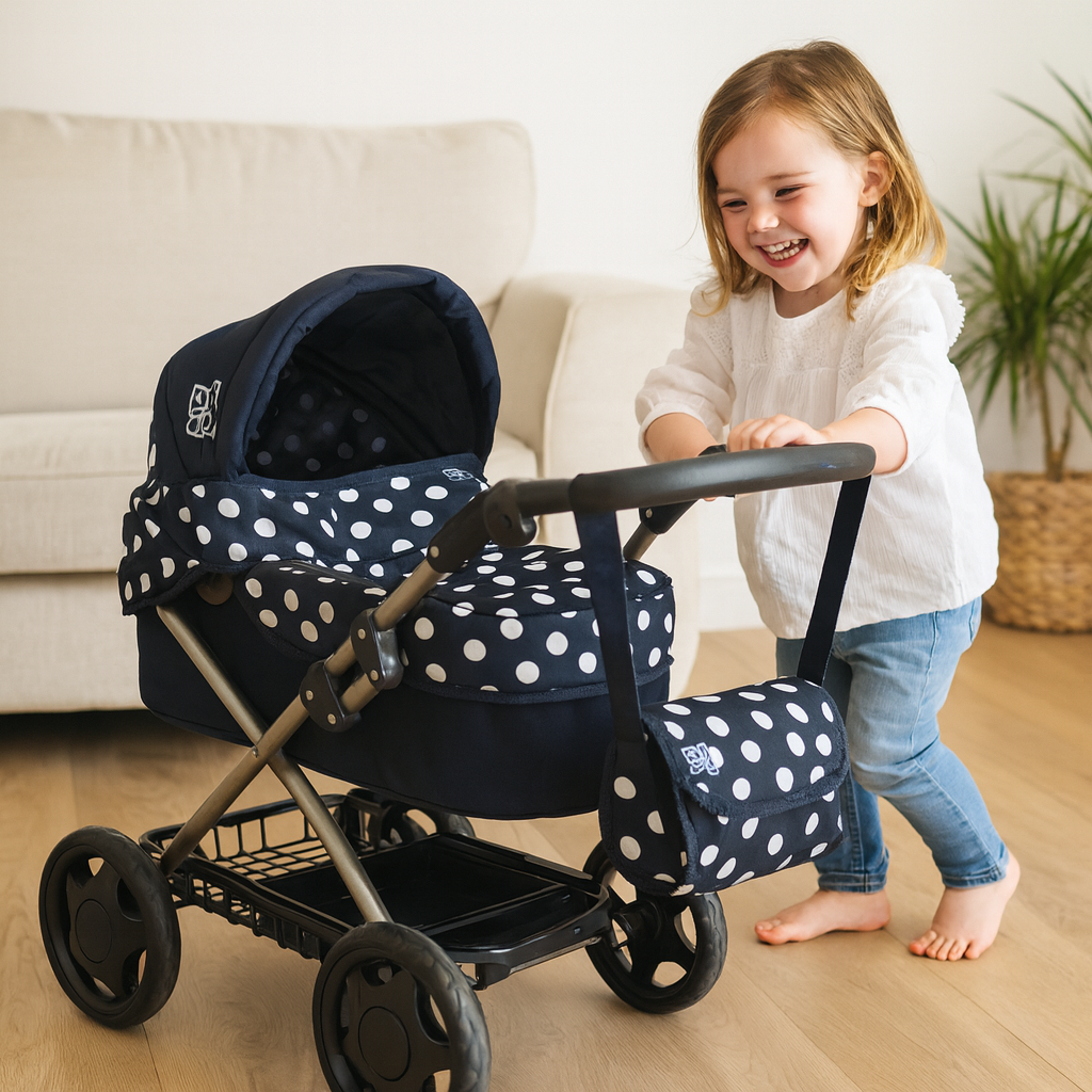 Dolly Tots Cherish Dolls Pram - Navy