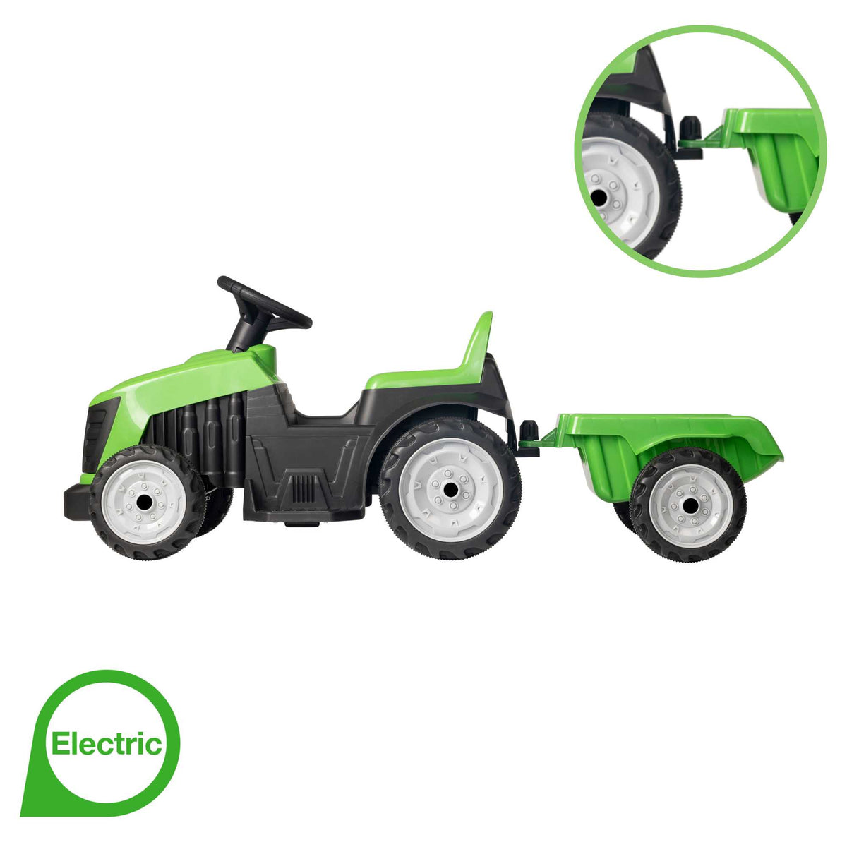 Evo 6V Electric Green Ride On Tractor With Trailer Electric Ride Ons