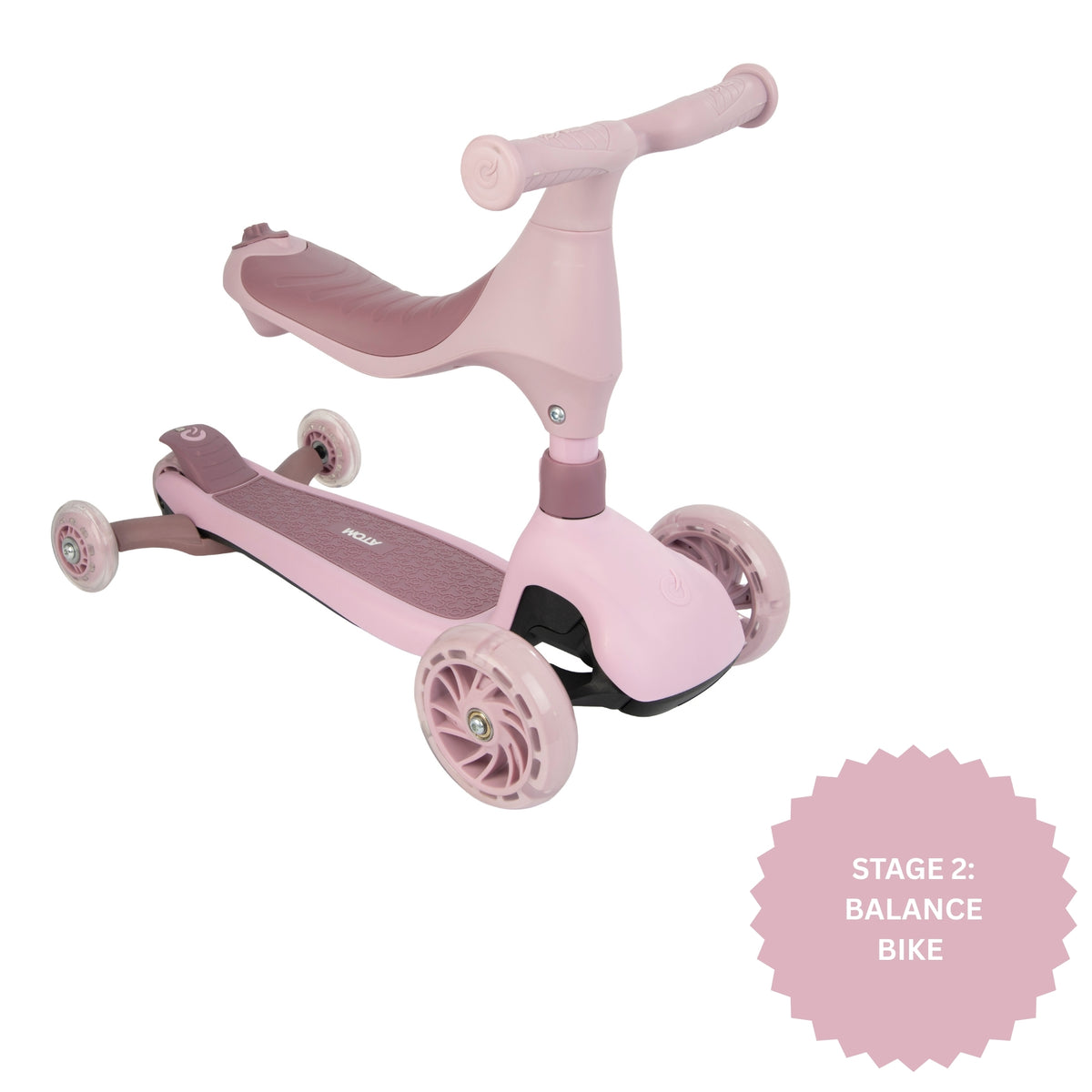 ATOM 4-in-1 Evolve Childrens Scooter Ride-On - Pink Scooters