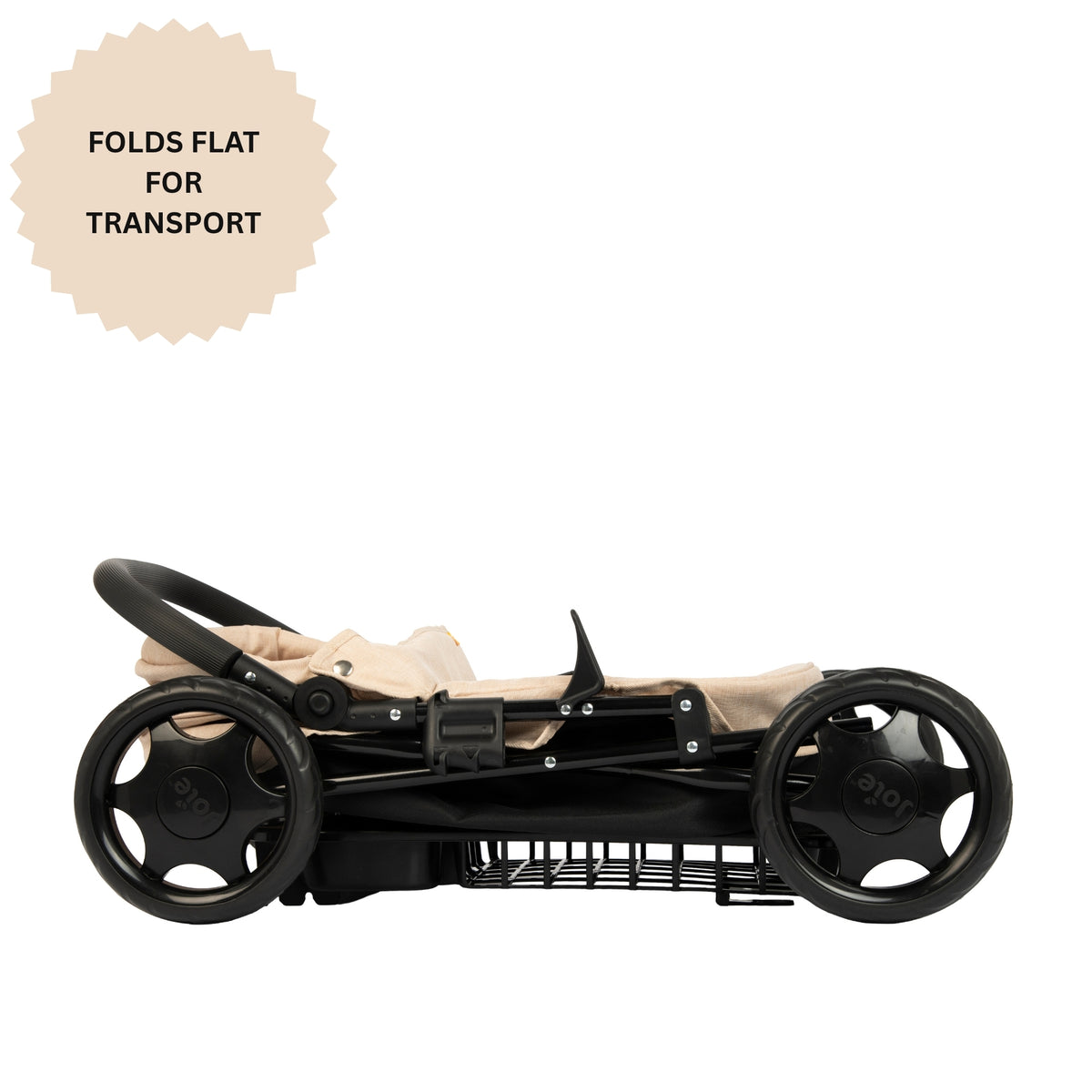 Joie Cherish Dolls Pram in Stone &amp; Black, with an adjustable handle height, removable apron and adjustable canopy