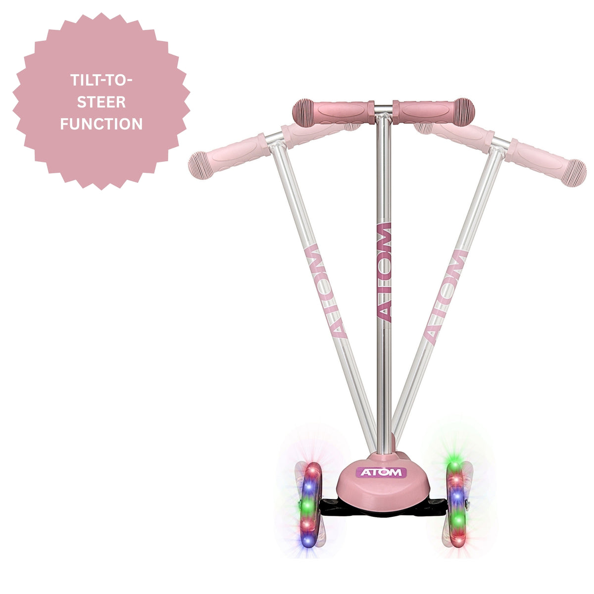 ATOM Light-Up Move &#39;N&#39; Groove Scooter in Pink – 3-Wheel Kids LED Scooter with Flashing Deck and Wheels for Ages 3+